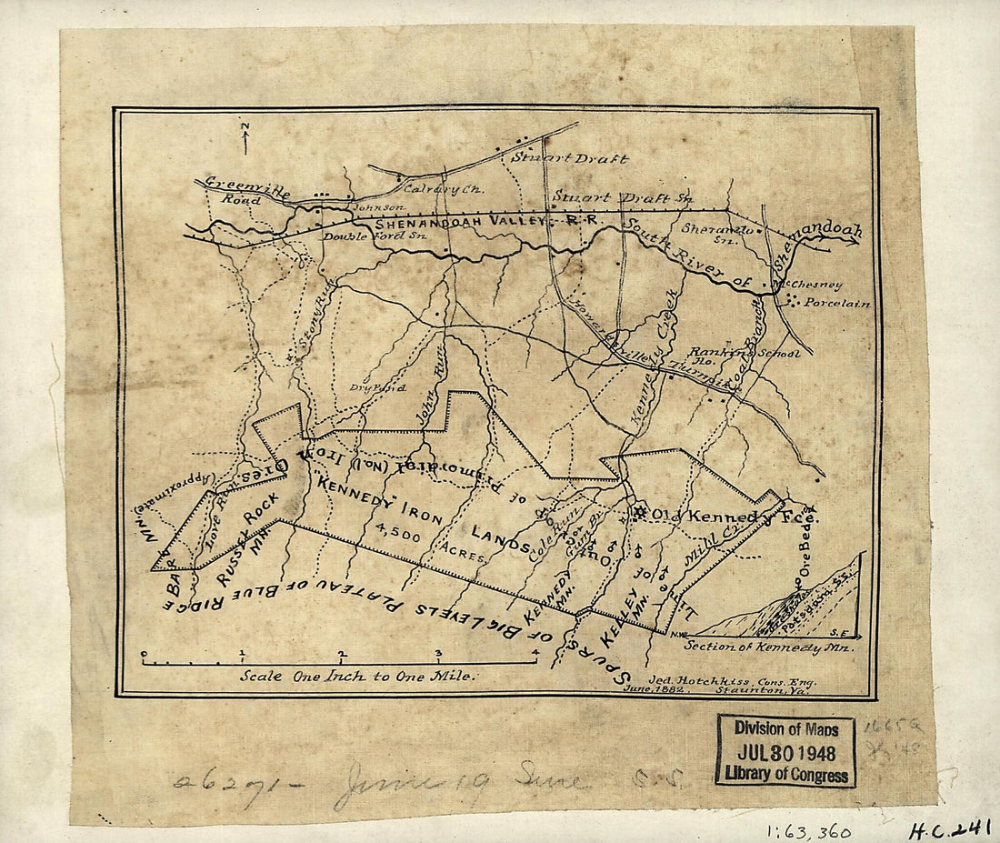 This old map of Kennedy Iron Lands, 4,500 Acres : from 1882 was created by Jedediah Hotchkiss in 1882
