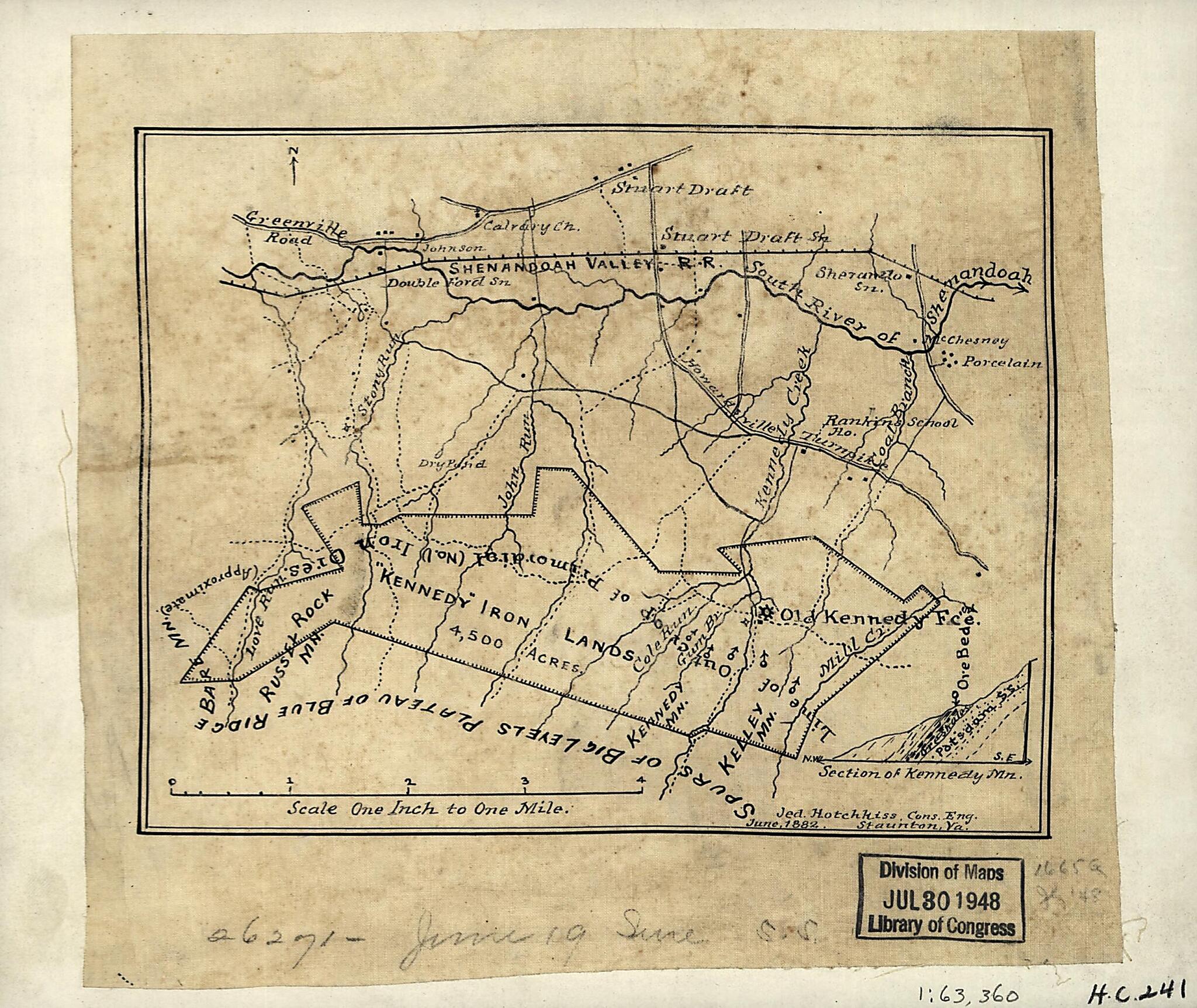 This old map of Kennedy Iron Lands, 4,500 Acres : from 1882 was created by Jedediah Hotchkiss in 1882