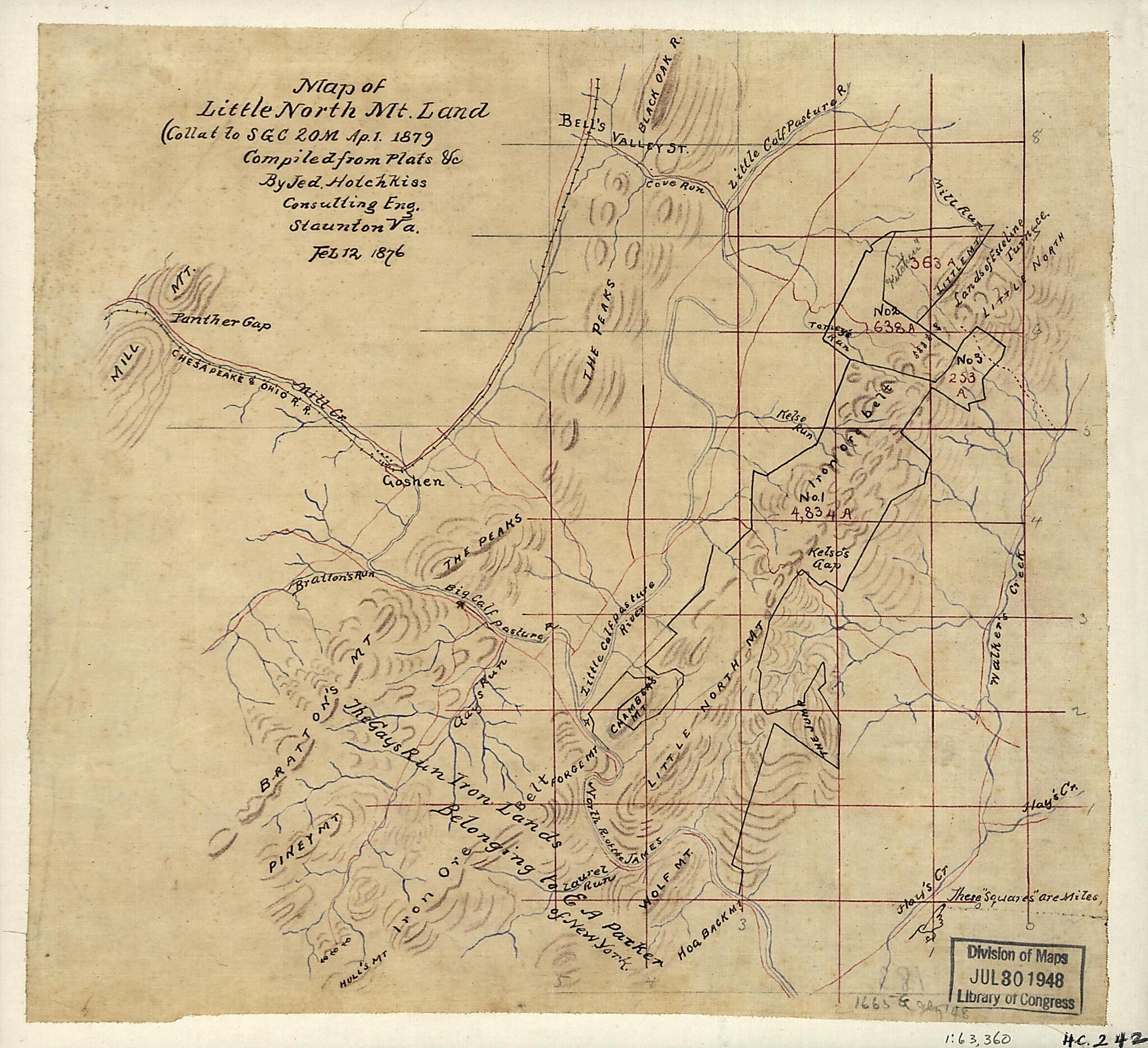 This old map of Map of Little North Mt. Land (collat to SGC 20m Ap. 1, 1879) (Map of Little North Mountain Land (collat to SGC 20m Ap. 1, 1879)) from 1876 was created by Jedediah Hotchkiss in 1876