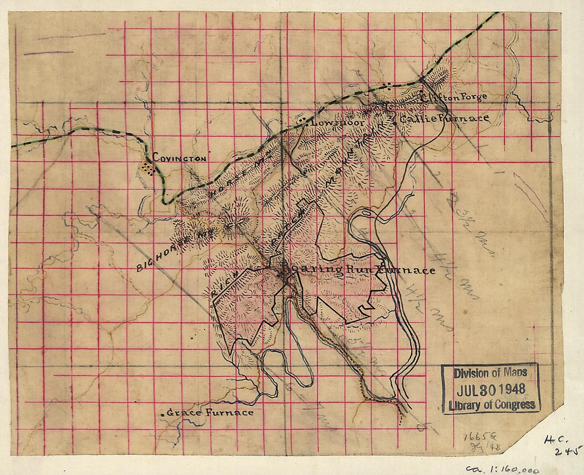 Map Showing the Location of Roaring Run Furnace Lands In Alleghany County, Virginia, Nearing Covington 1880 by Relic Map Company