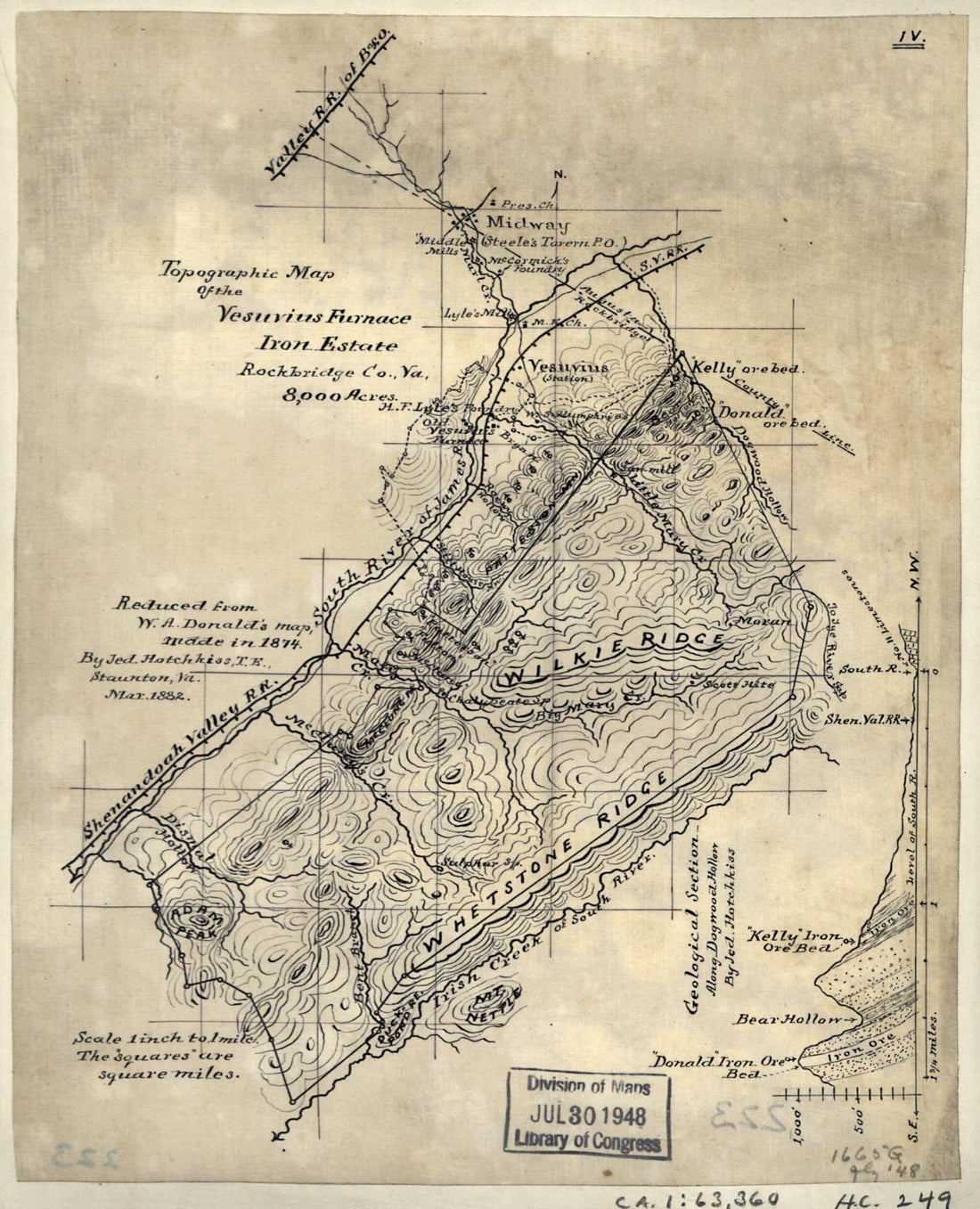 This old map of Topographic Map of the Vesuvius Furnace Iron Estate, Rockbridge Co., Va., 8,000 Acres from 1882 was created by W. A. Donald, Jedediah Hotchkiss in 1882