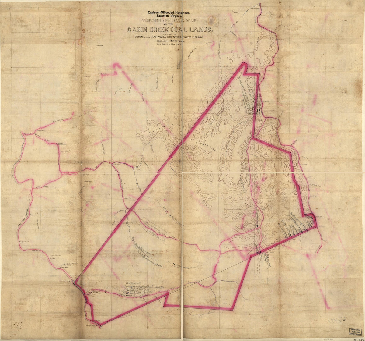 Topographical Map of the Cabin Creek Coal Lands, Situated In Boone and Kanawha Counties, West Virginia : Containing 15,532 Acres 1880 by Relic Map Company