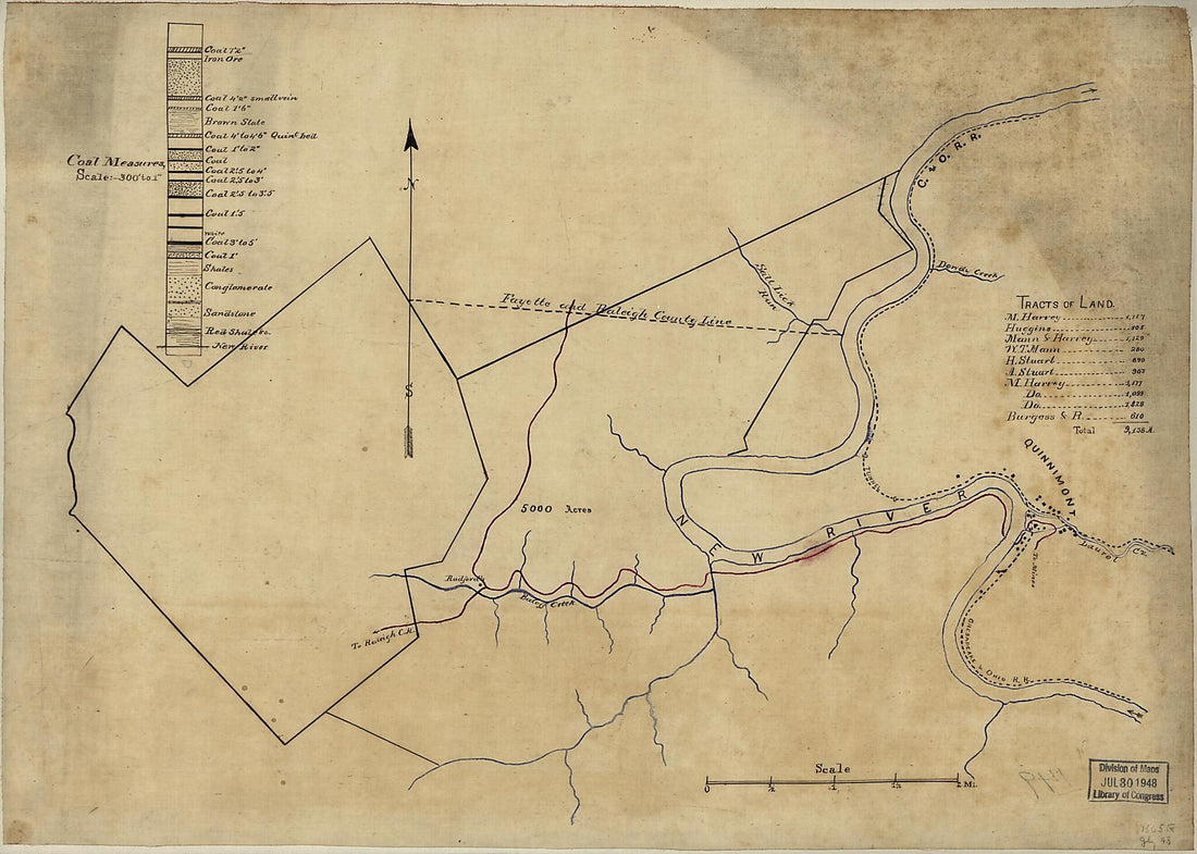 This old map of Survey of a Tract of 9,138 Acres of Coal Lands On the New River In Raleigh County, West Virginia, West of Quinnimont from 1880 was created by in 1880