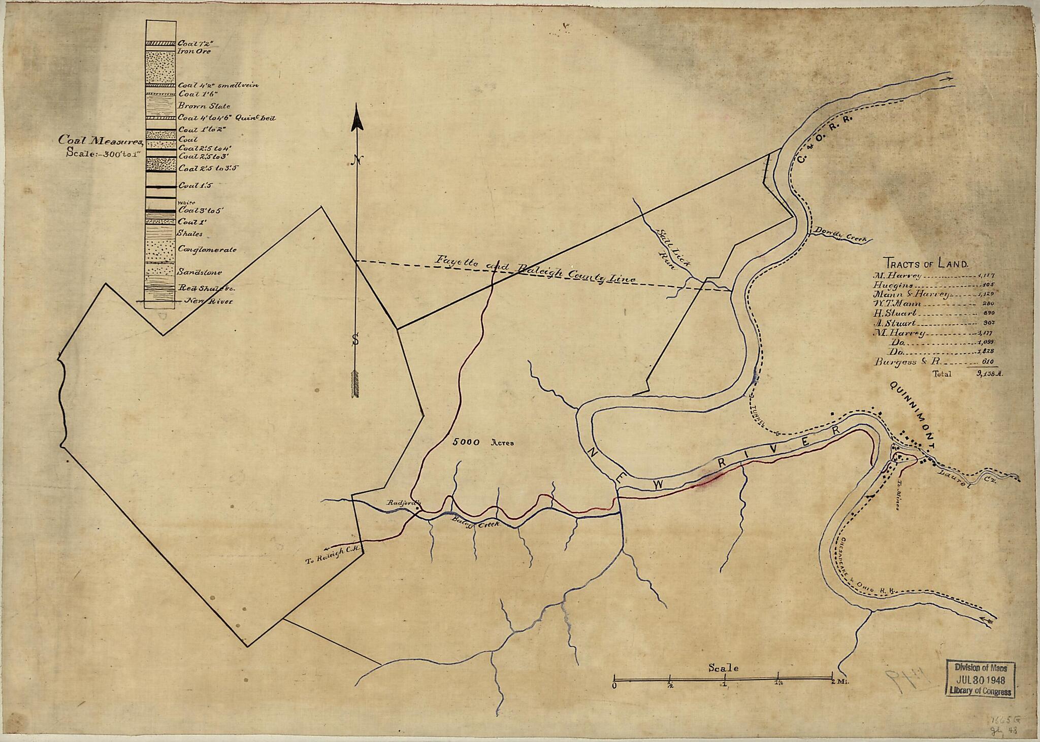 This old map of Survey of a Tract of 9,138 Acres of Coal Lands On the New River In Raleigh County, West Virginia, West of Quinnimont from 1880 was created by in 1880
