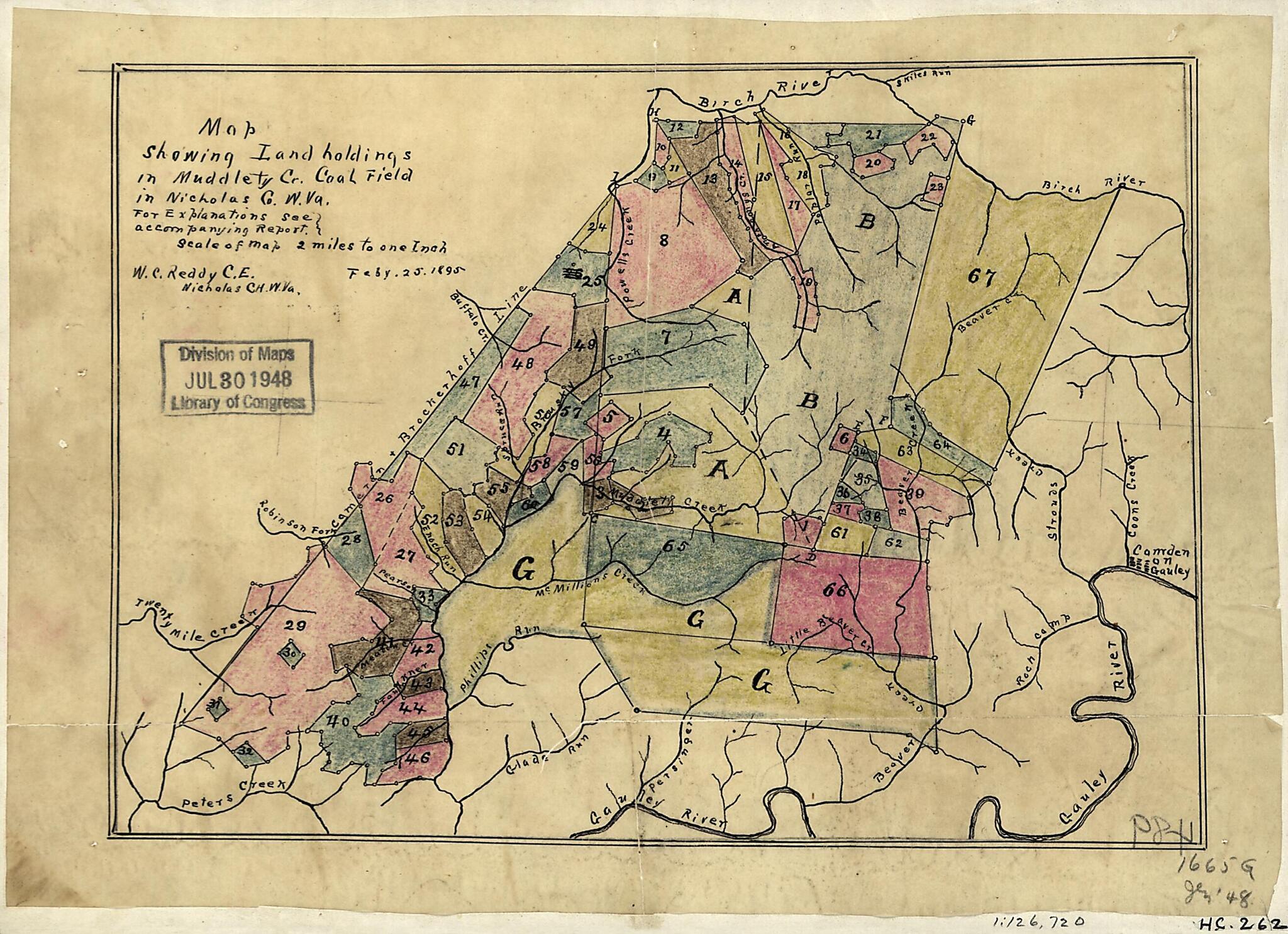 Map Showing Land Holdings In Muddlety Cr. Coal Field In Nicholas County, W. Va 1895 by Relic Map Company