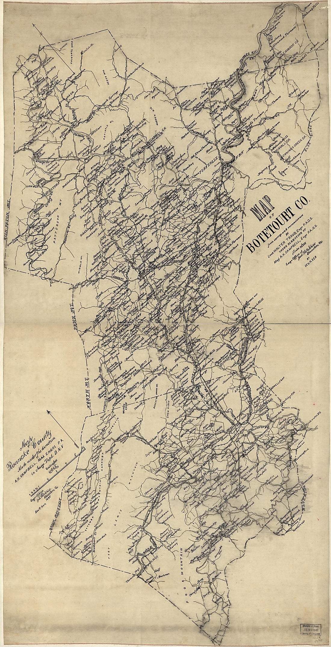 This old map of Map of Botetourt County : from Surveys and Reconnoisance sic (Map of Botetourt County) from 1885 was created by Albert H. (Albert Henry) Campbell, Jedediah Hotchkiss, Walter Izard in 1885