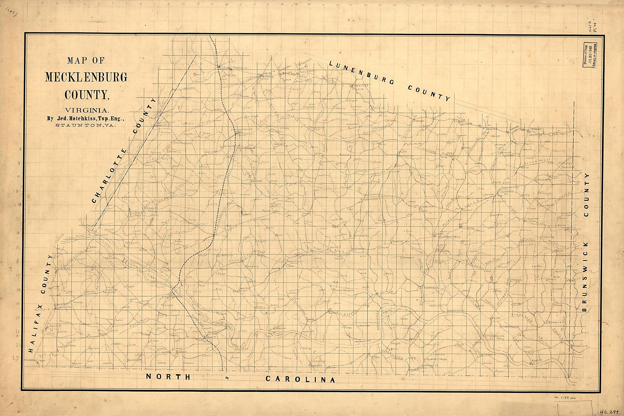 This old map of Map of Mecklenburg County, Virginia from 1860 was created by Jedediah Hotchkiss in 1860