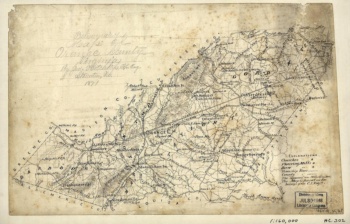 Preliminary Map of Orange County, Virginia 1871 by Relic Map Company
