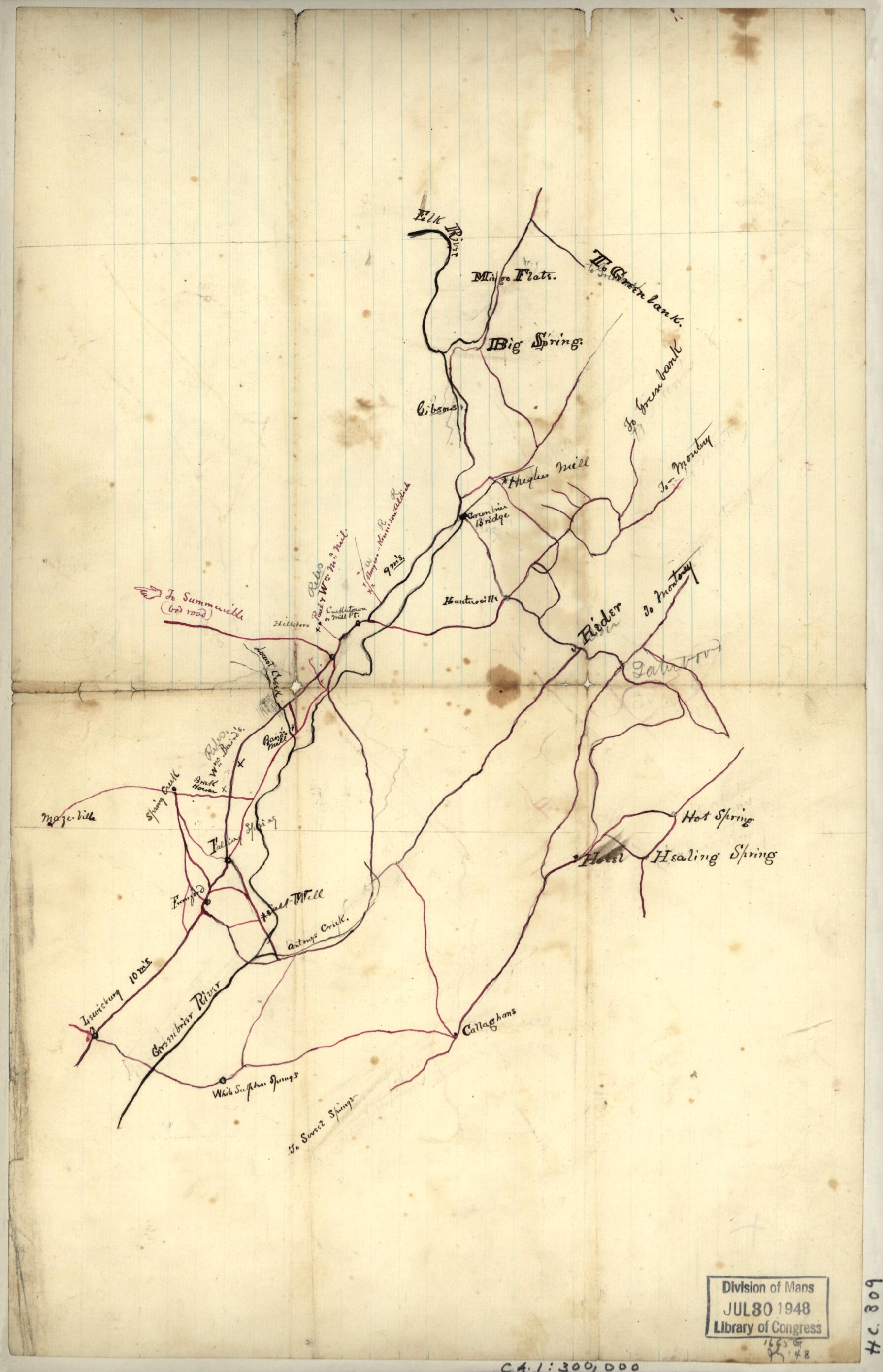 This old map of Rough Sketch of Roads and Streams In Pocahontas and Greenbrier Counties, West Virginia from 1870 was created by in 1870