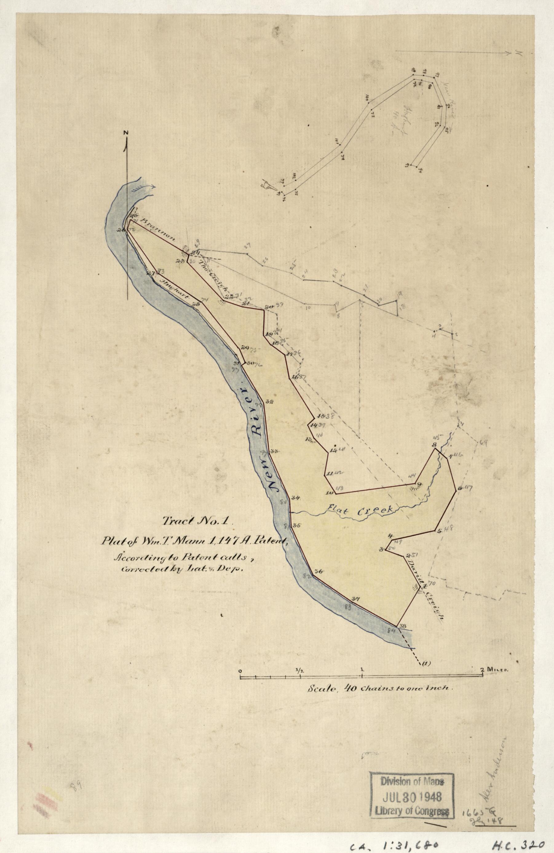 This old map of Tract No. 1, Plat of Wm. T. Mann, 1,147 A. Patent : According to Patent Calls, Corrected by Lat. & Dep. (Tract Number 1, Plat of William T. Mann, 1,147 Acres Patent) from 1870 was created by in 1870