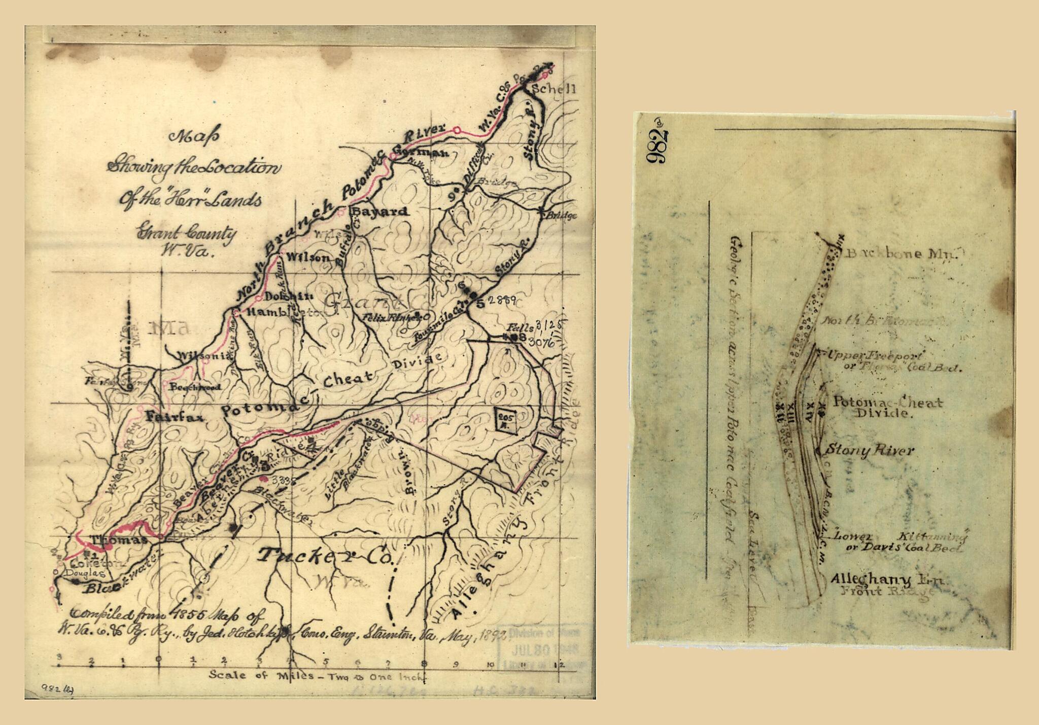 This old map of Map Showing the Location of the Herr Lands, Grant County, W. Va. (Map Showing the Location of the Kerr Coal & Timber Lands, Grant County, W. Va) from 1892 was created by Jedediah Hotchkiss in 1892