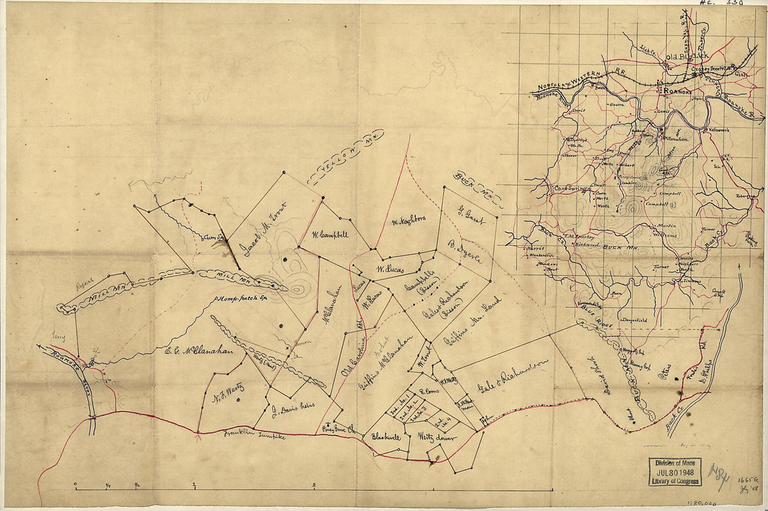 This old map of Sketch Map of the Vicinity of Roanoke, Virginia from 1880 was created by in 1880