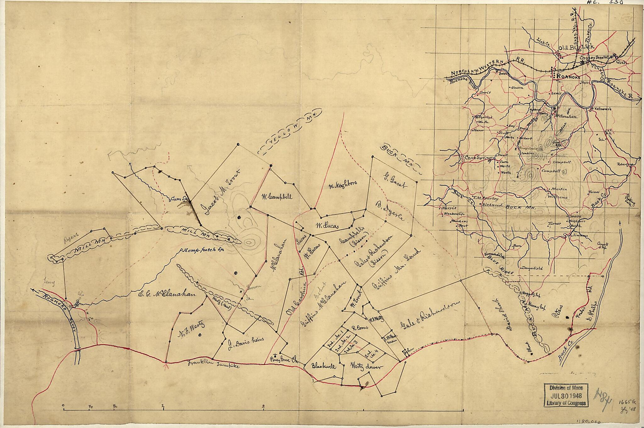This old map of Sketch Map of the Vicinity of Roanoke, Virginia from 1880 was created by in 1880