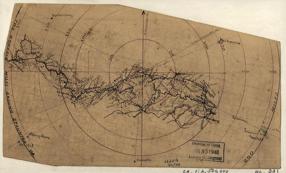 This old map of Two Hundred Miles Around Staunton, Va. from 1880 was created by in 1880