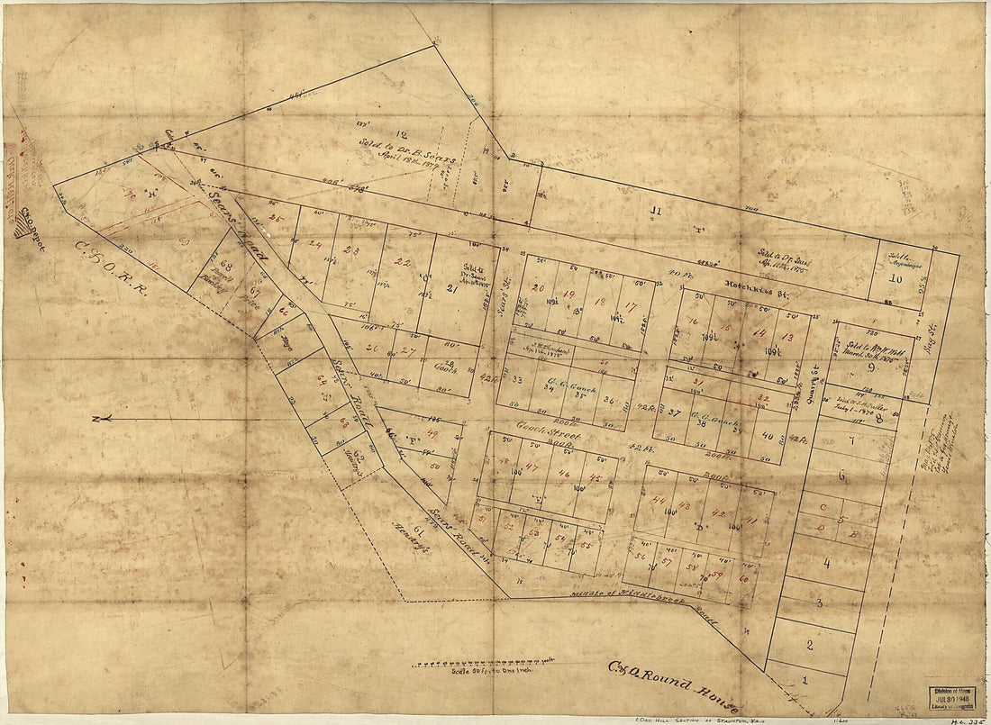 This old map of Oak Hill Lots from 1874 was created by Jedediah Hotchkiss in 1874