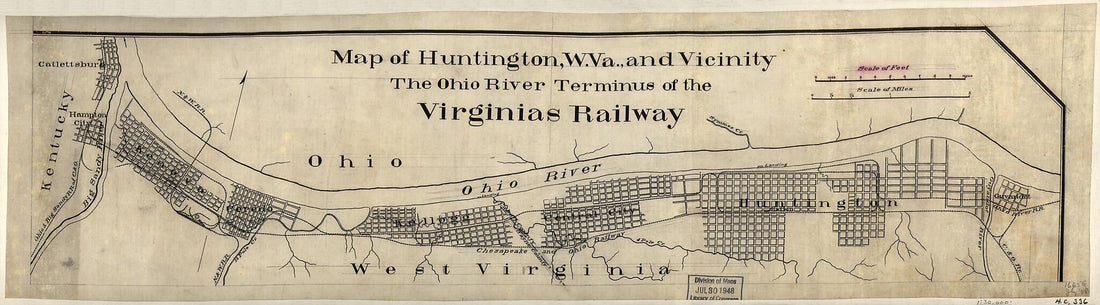 This old map of Map of Huntington, W. Va., and Vicinity, the Ohio River Terminus of the Virginias Railway from 1880 was created by in 1880