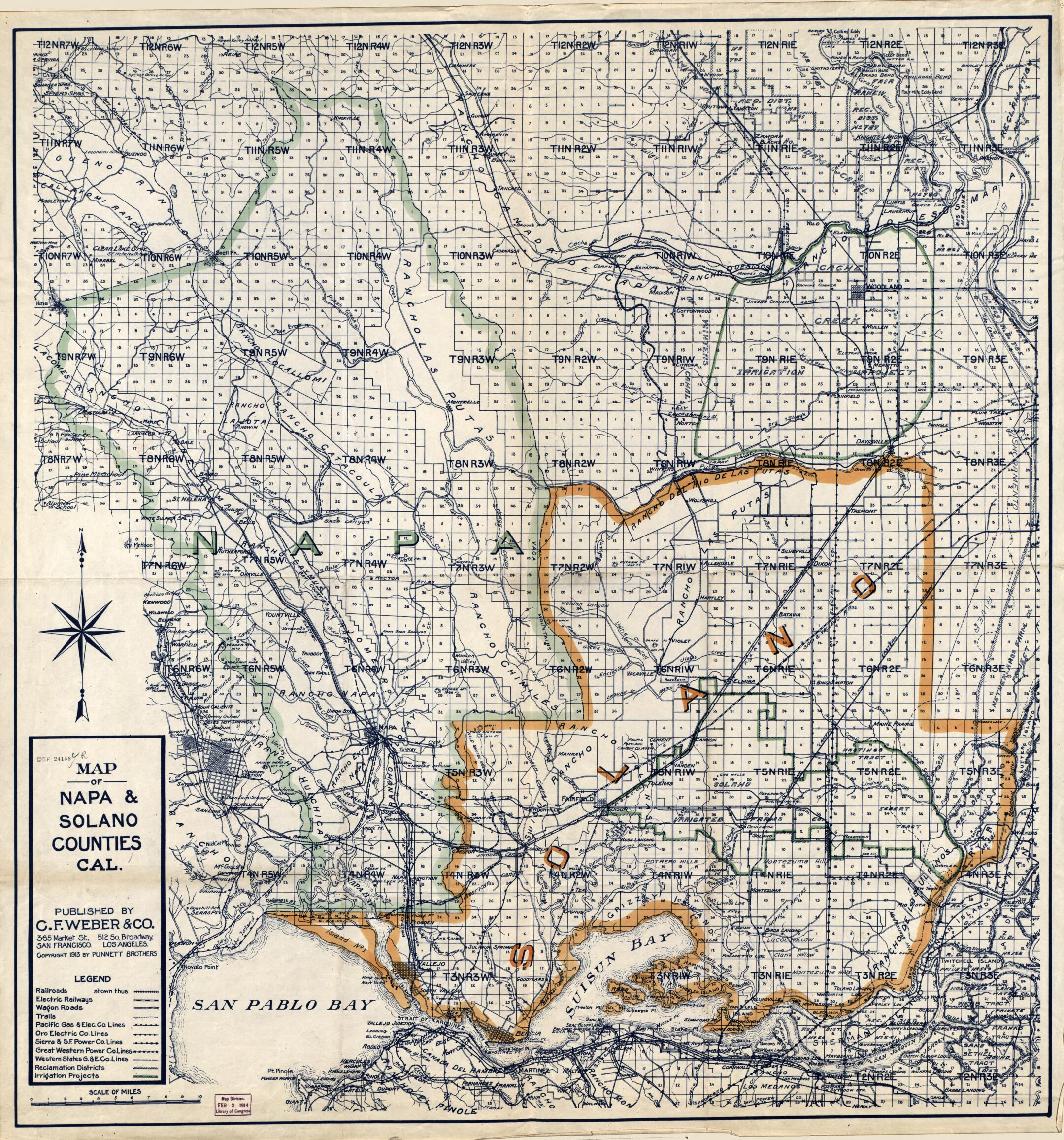 This old map of Map of Napa & Solano Counties,California (Map of Napa and Solano Counties, Cal) from 1913 was created by C.F. Weber & Co, Punnett Brothers in 1913