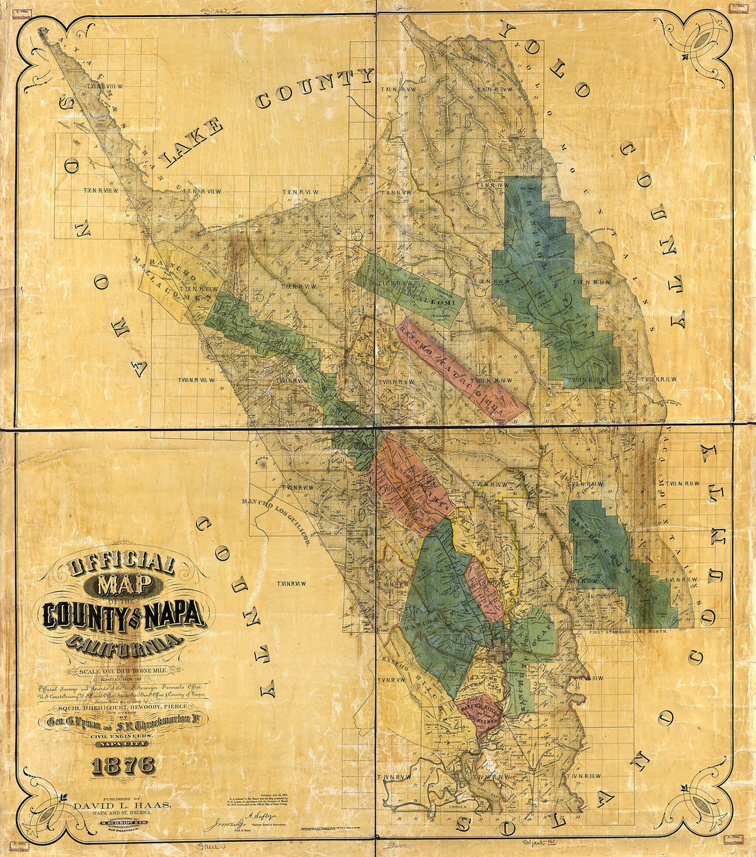 This old map of Official Map of the County of Napa, California from 1876 was created by David L. Haas, Geo. G. Lyman, M. Schmidt & Co, S. R. Throckmorton in 1876
