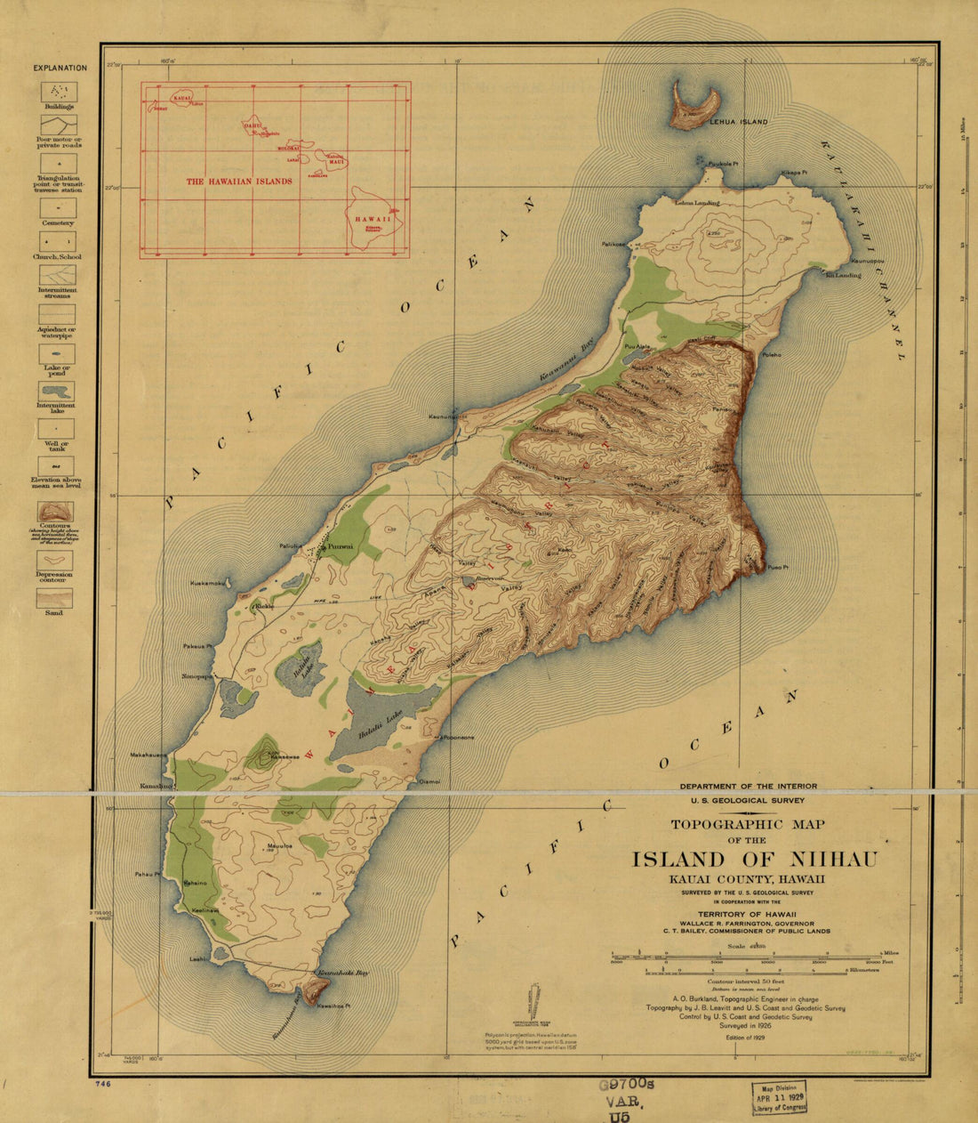 This old map of Topographic Map of the Island of Niihau, Kauai County, Hawaii from 1926 was created by Geological Survey (U.S.) in 1926