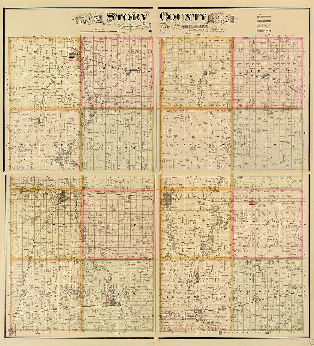 This old map of Map of Story County, Iowa : Drawn from Actual Surveys and the County Records from 1883 was created by Warner & Foote in 1883