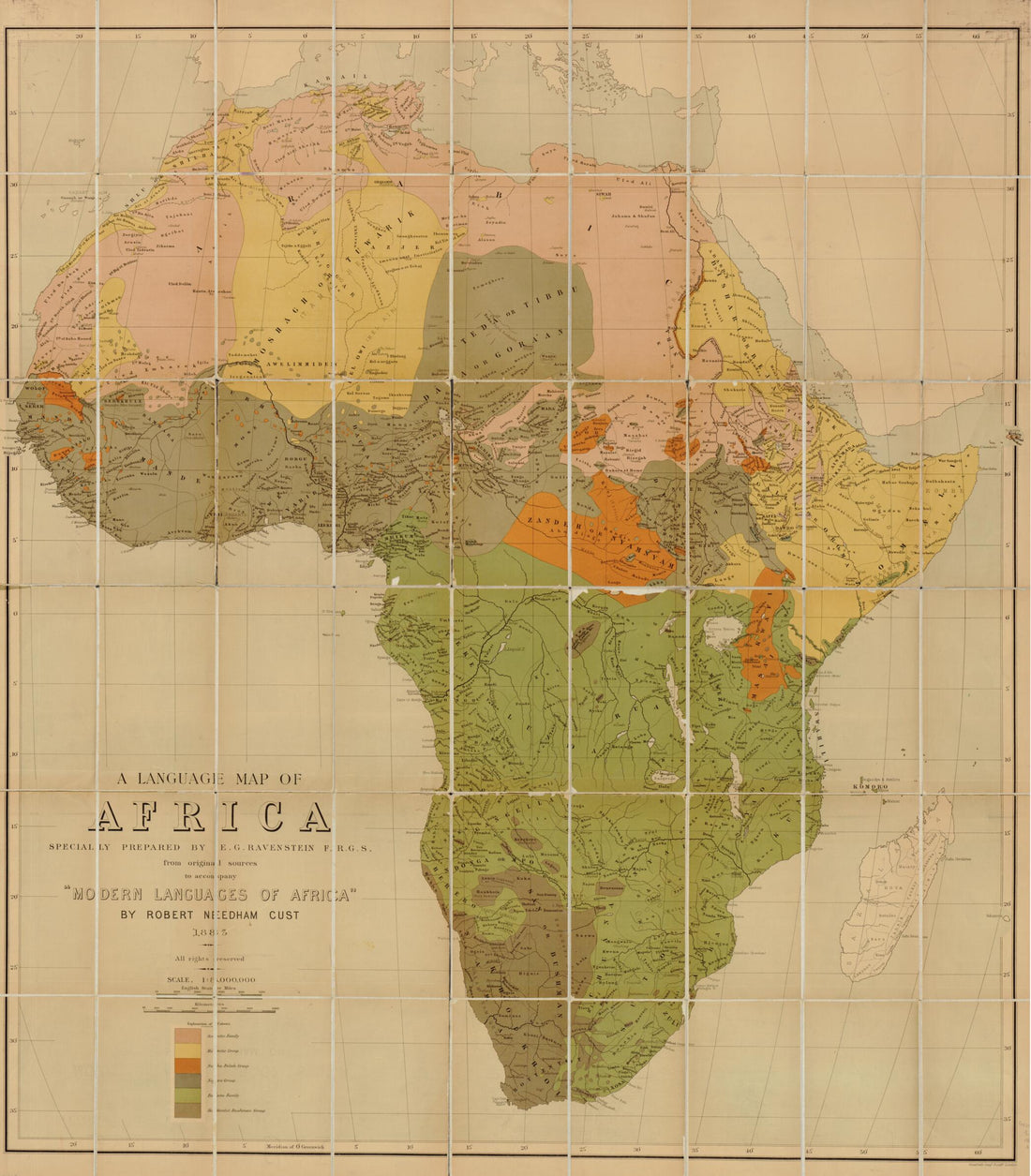 This old map of A Language Map of Africa from 1883 was created by Robert Needham Cust, Ernst Georg Ravenstein in 1883