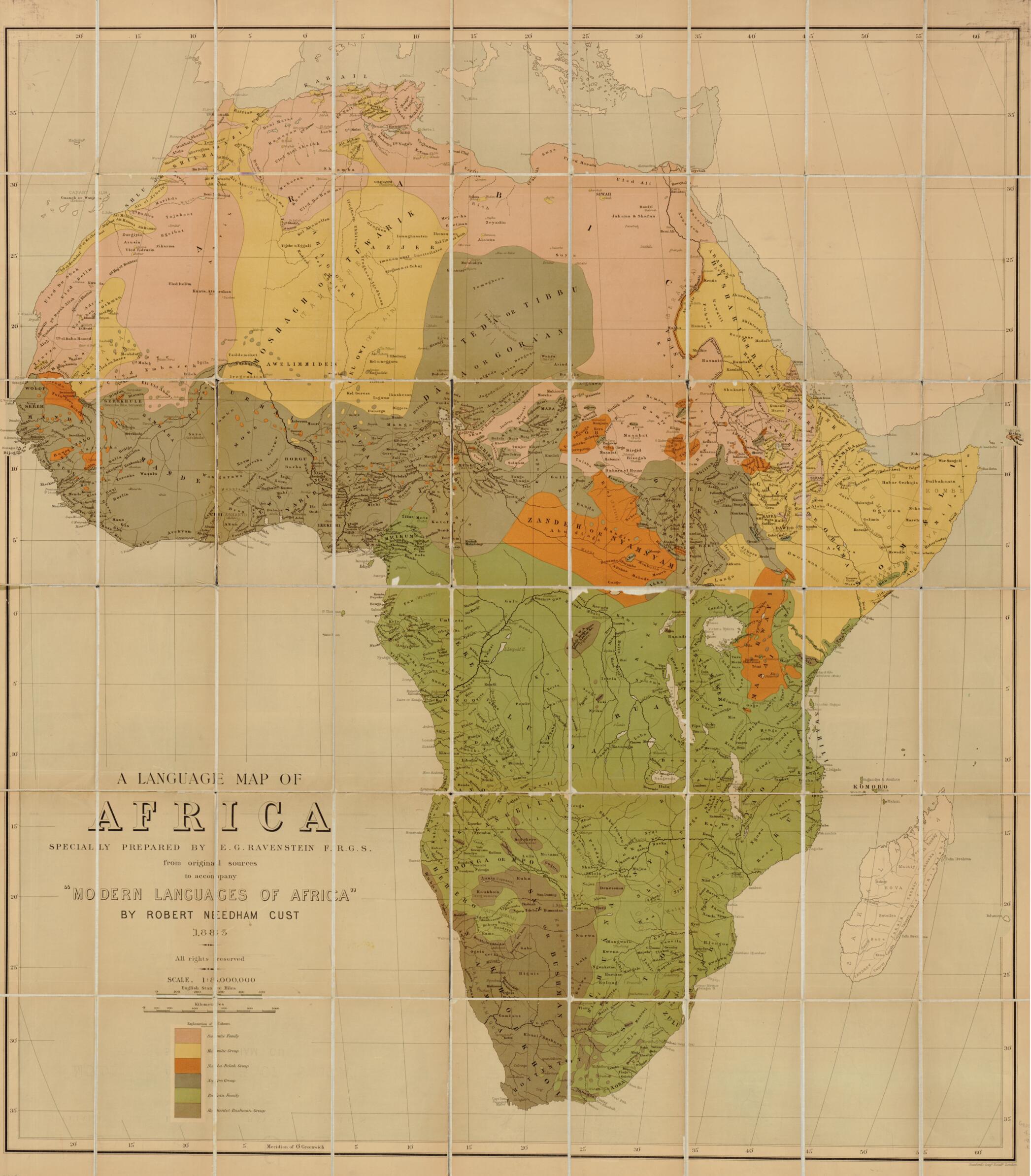 This old map of A Language Map of Africa from 1883 was created by Robert Needham Cust, Ernst Georg Ravenstein in 1883