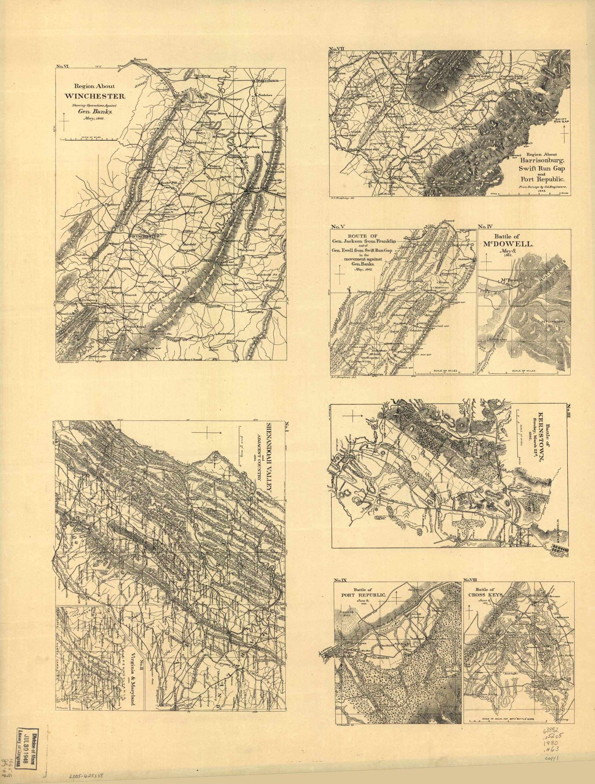 This old map of Maps Illustrating Campaign of Gen. T. J. (Stonewall) Jackson In the Shenandoah Valley of Virginia. 1862 from 1880 was created by Jedediah Hotchkiss, D. C. Humphreys, J.B. Lippincott & Co in 1880