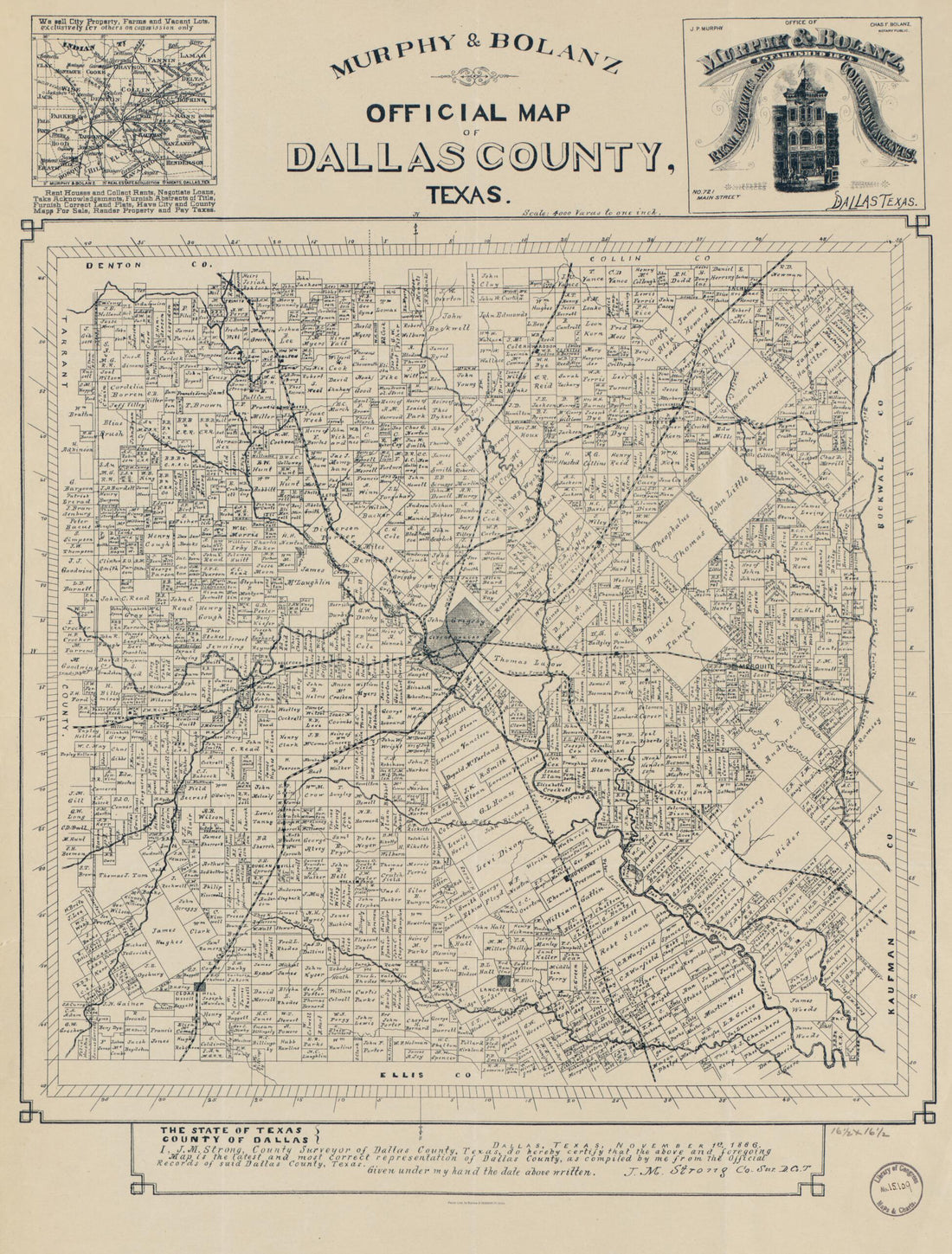 This old map of Official Map of Dallas County, Texas (Murphy & Bolanz Official Map of Dallas County, Texas) from 1886 was created by Murphy & Bolanz, J. M. Strong in 1886