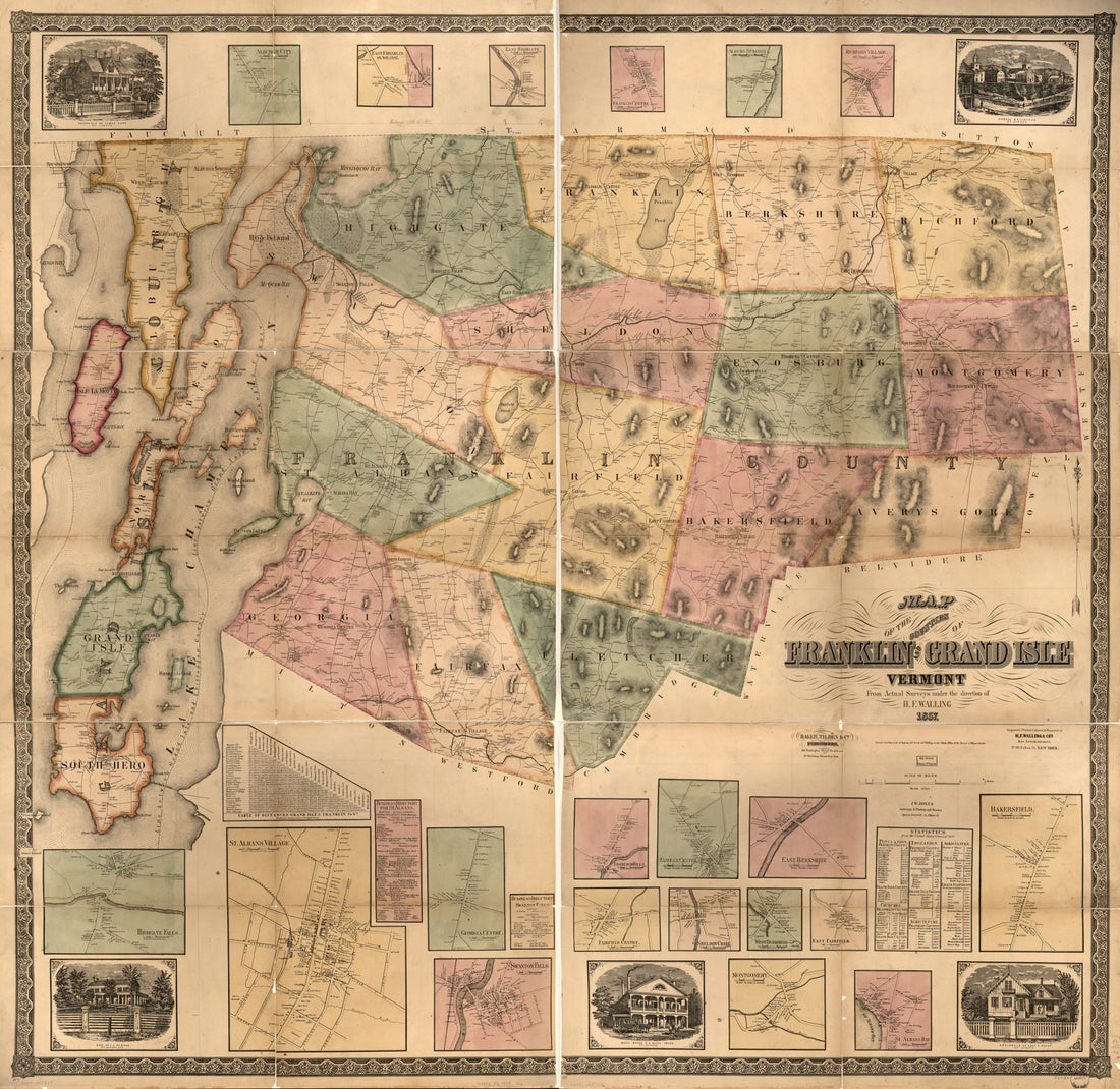 This old map of Map of the Counties of Franklin and Grand Isle, Vermont : from Actual Surveys from 1857 was created by Tilden & Co Baker, Henry Francis Walling in 1857