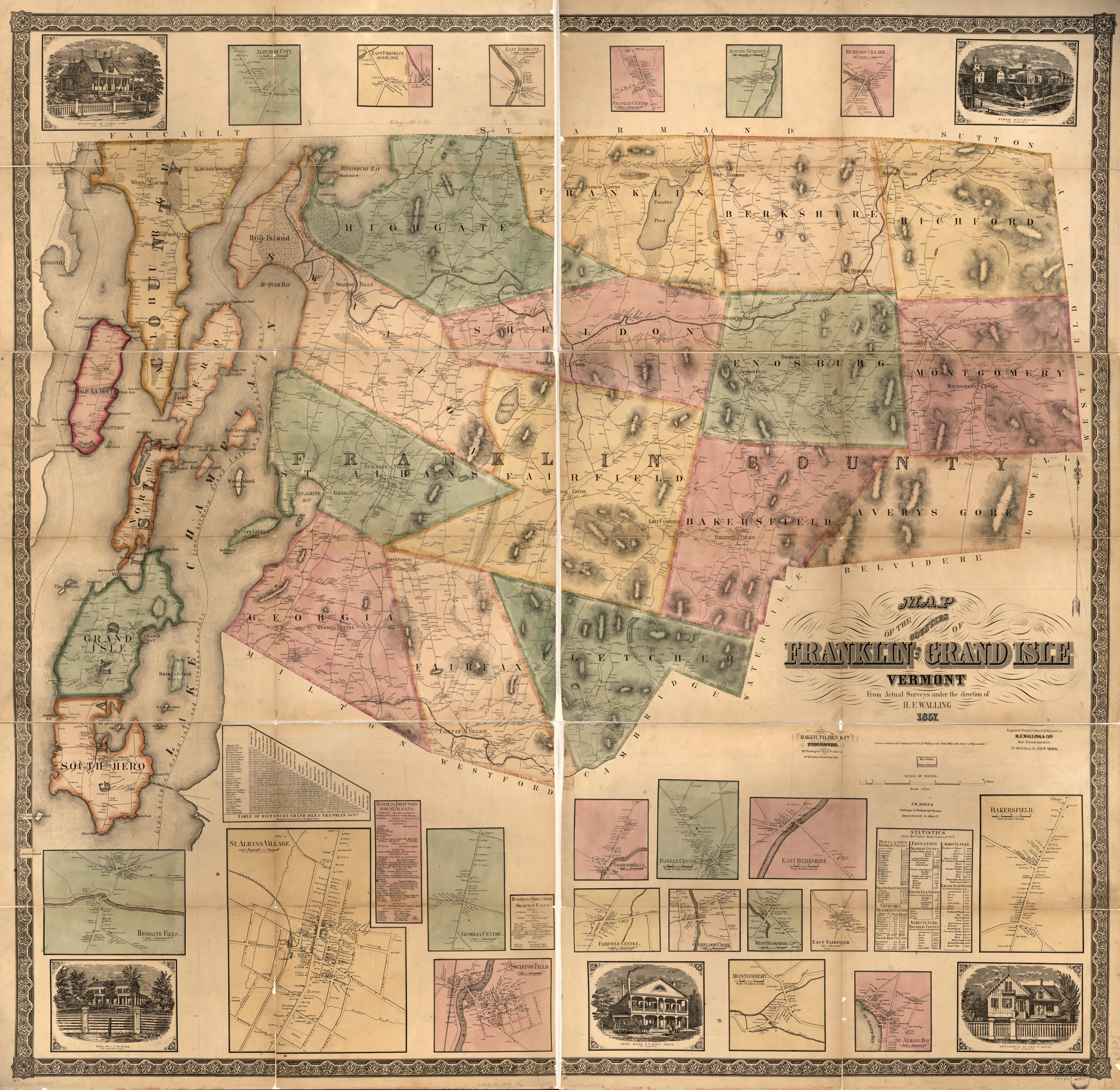 This old map of Map of the Counties of Franklin and Grand Isle, Vermont : from Actual Surveys from 1857 was created by Tilden & Co Baker, Henry Francis Walling in 1857