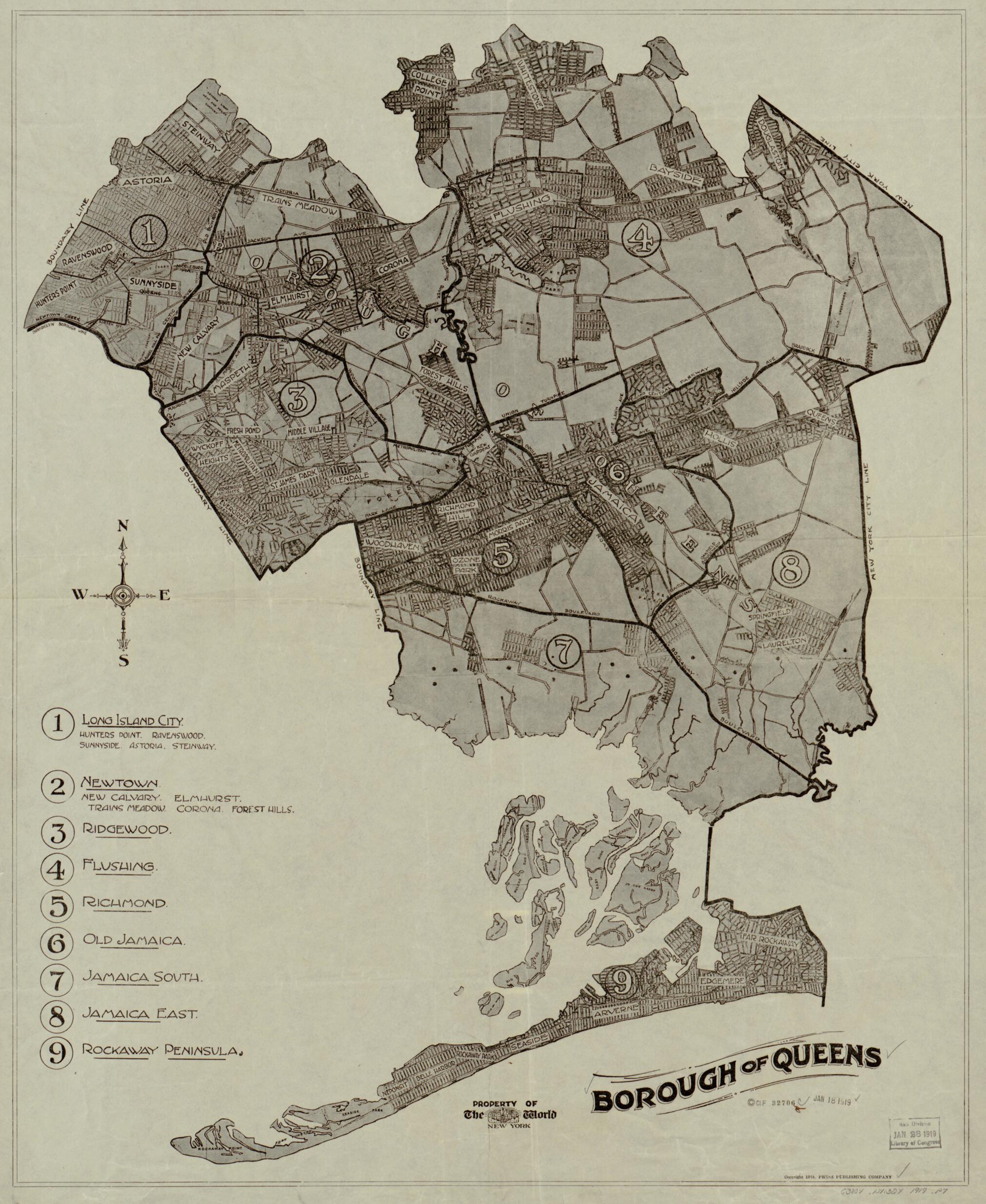 This old map of Borough of Queens from 1918 was created by Press Publishing Co in 1918