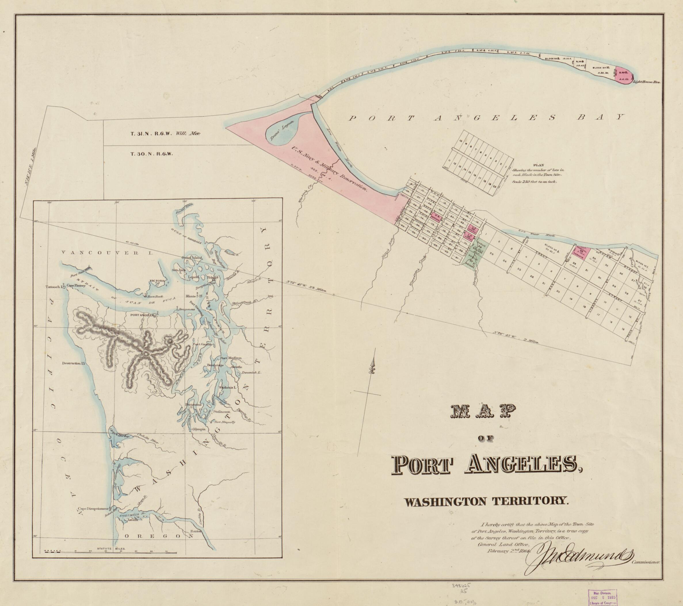 This old map of Map of Port Angeles, Washington Territory. (Map Showing the Townsite of Port Angeles and Vicinity) from 1864 was created by in 1864