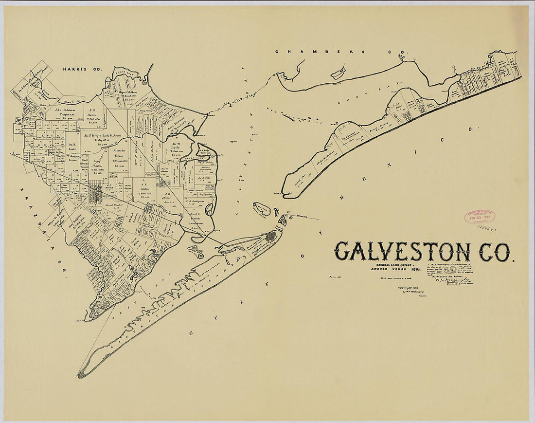 This old map of Galveston Co from 1892 was created by Texas. General Land Office in 1892