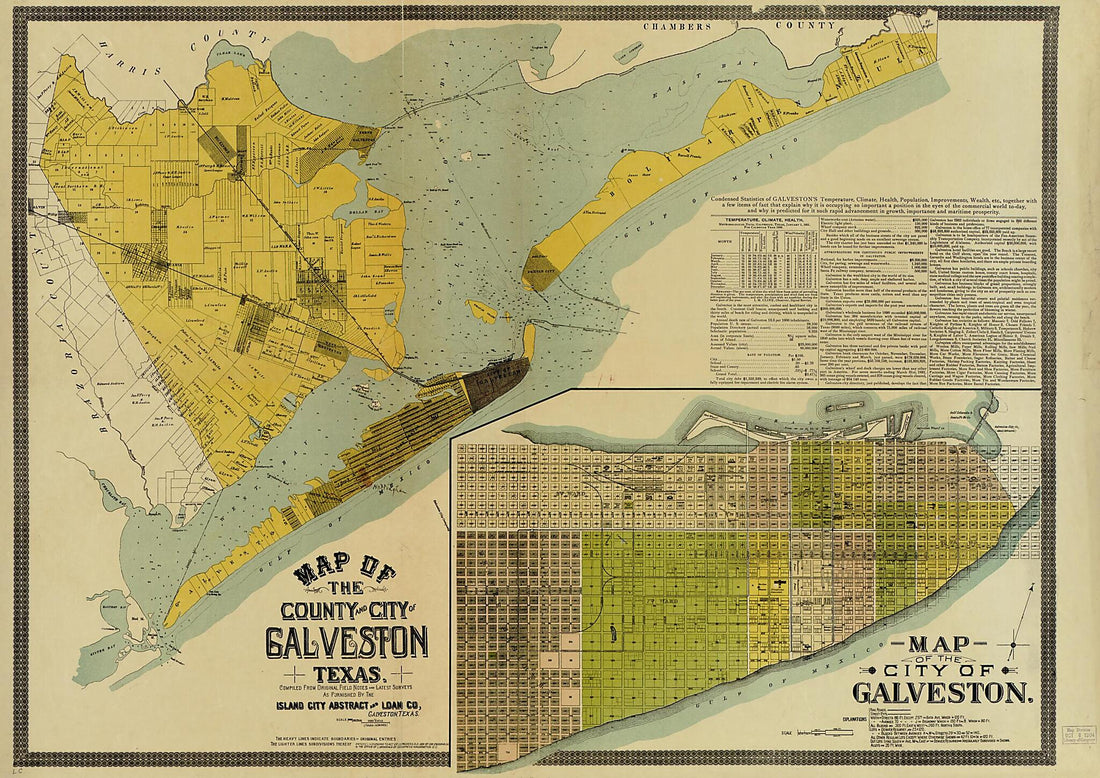This old map of Map of the County and City of Galveston, Texas from 1891 was created by Island City Abstract and Loan Co in 1891