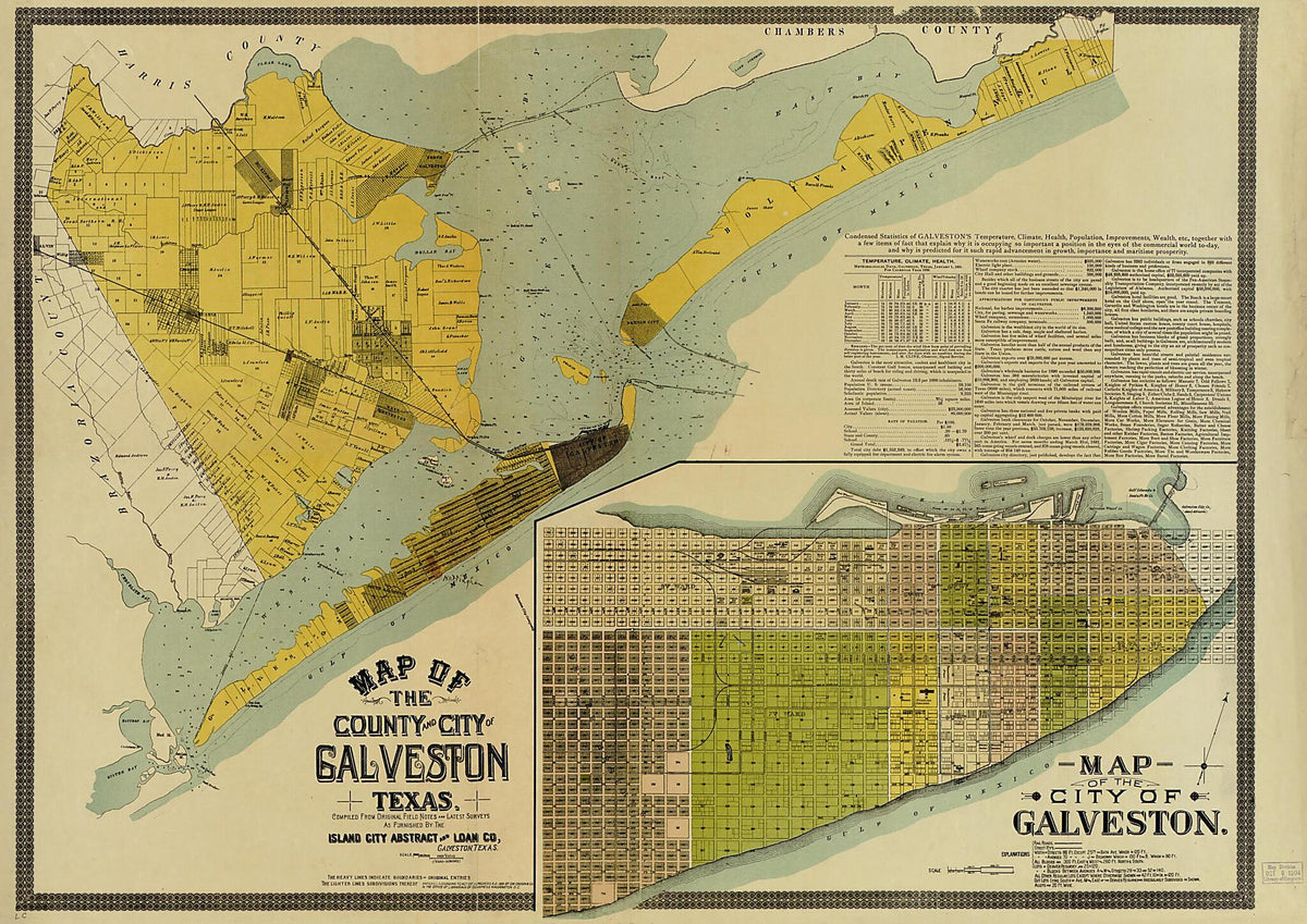 Map of the County and City of Galveston, Texas 1891 by Relic Map Company