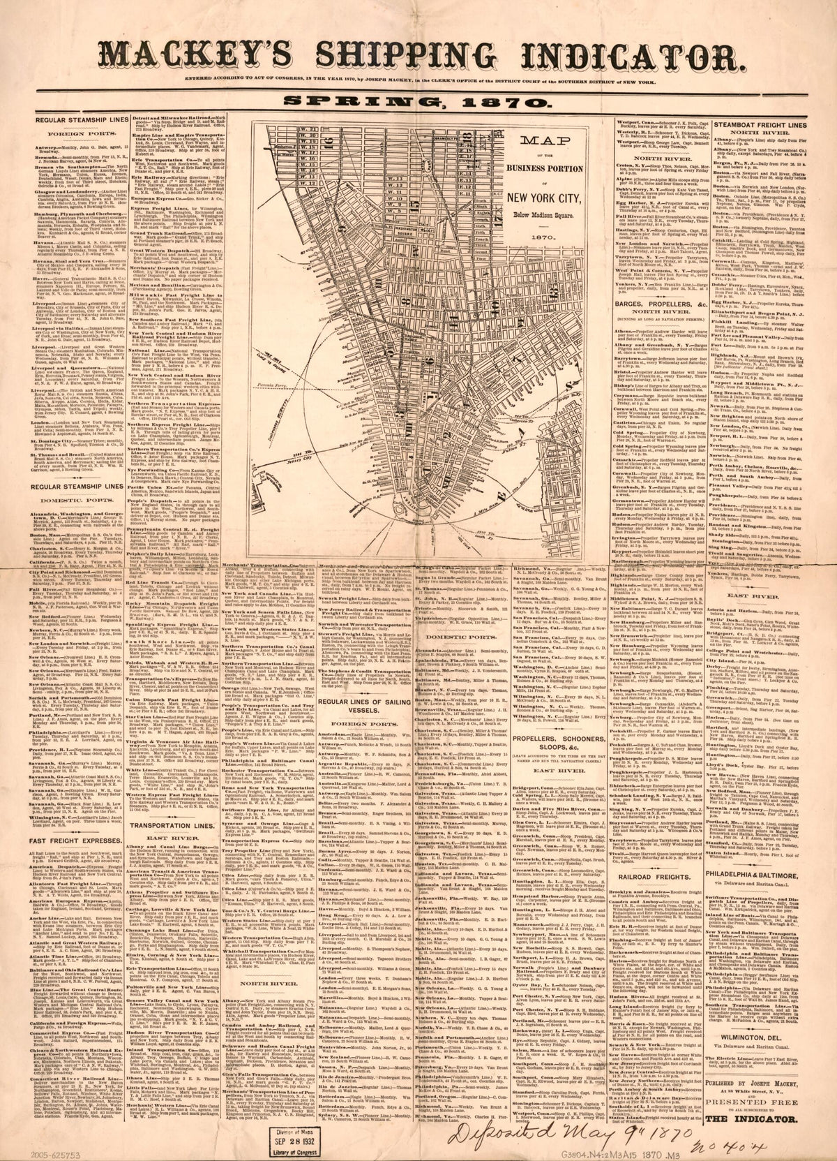 Map of the Business Portion of New York City Below Madison Square : 1870 by Relic Map Company