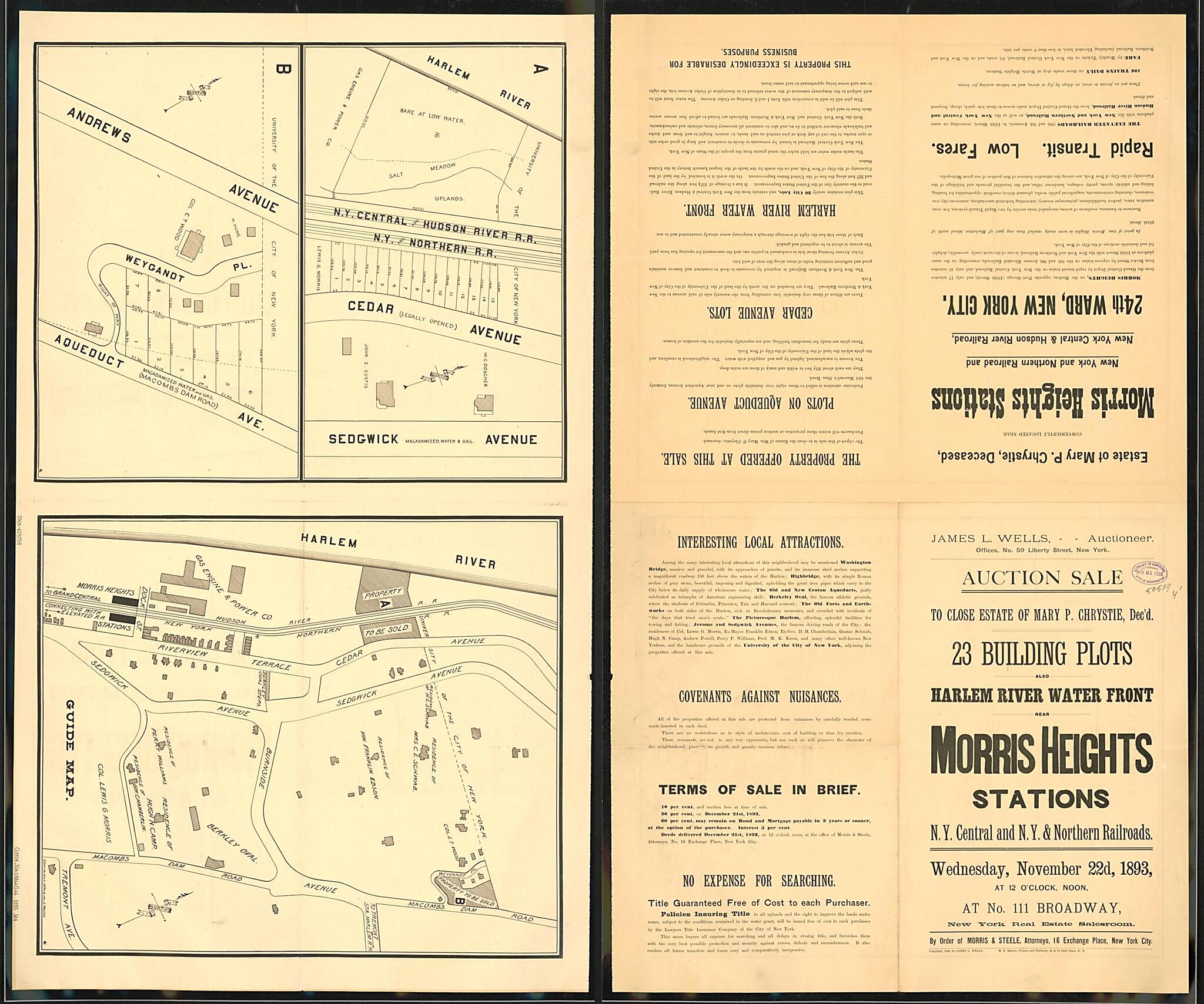 This old map of Auction Sale to Close Estate of Mary P. Chrystie, Dec&