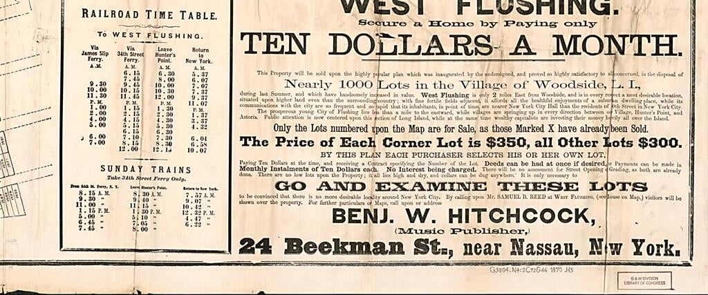 This old map of -homes for the People at West Flushing : Corona, Queens County, Long Island, New York. (West Flushing, Lots $300 :) from 1870 was created by Benjamin W. Hitchcock in 1870