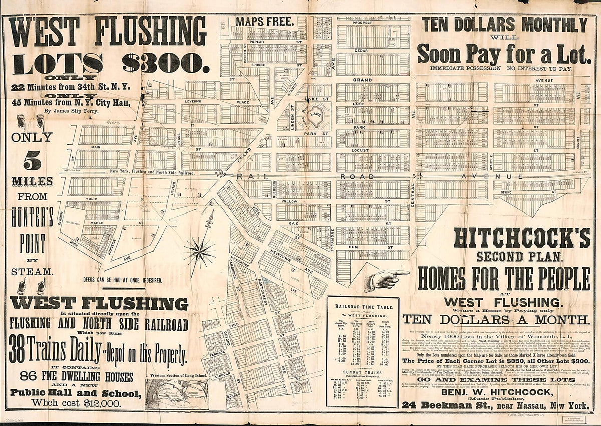 -homes for the People at West Flushing : Corona, Queens County, Long Island, New York. (West Flushing, Lots $300 :) 1870 by Relic Map Company