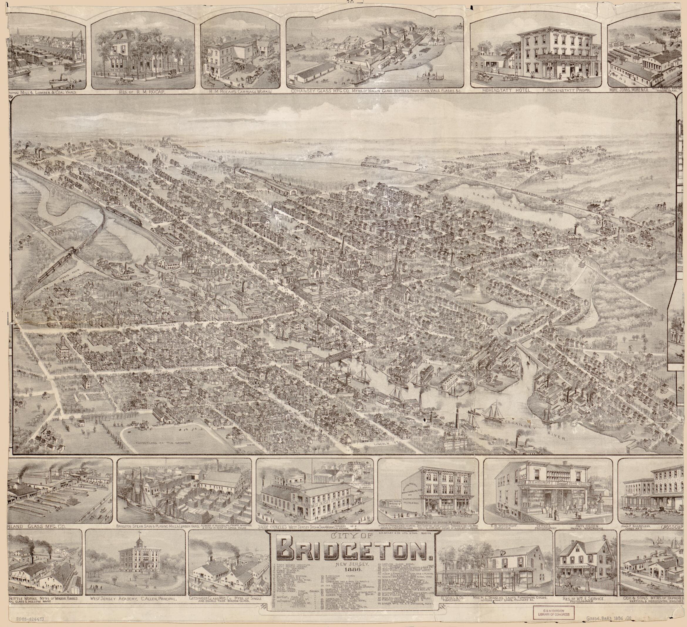 This old map of City of Bridgeton, New Jersey, from 1886 was created by O.H. Bailey & Co in 1886