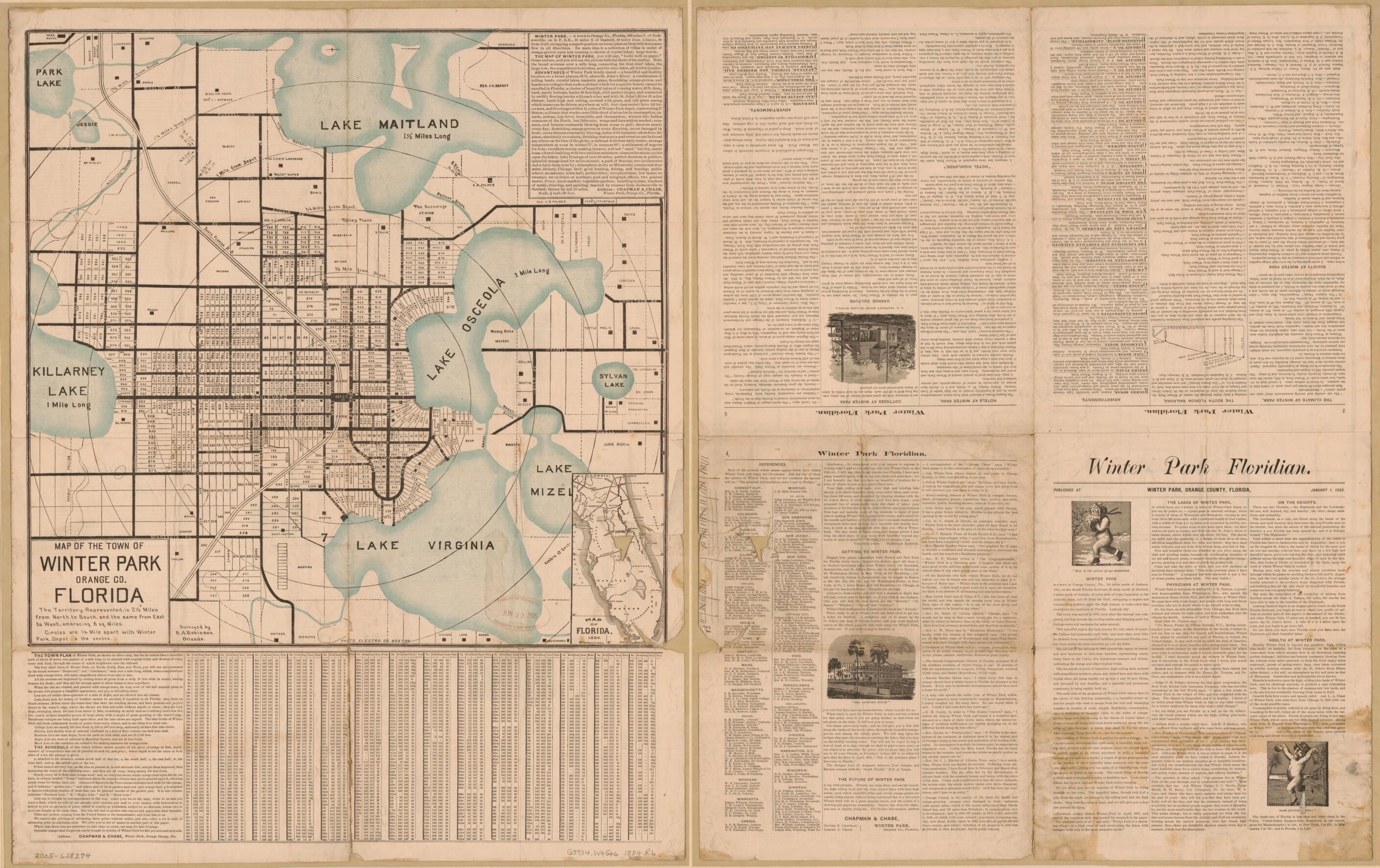 This old map of Map of the Town of Winter Park, Orange Co., Florida from 1884 was created by Photo Electro. Co, S. A. Robinson, Winter Park Floridian (Firm) in 1884