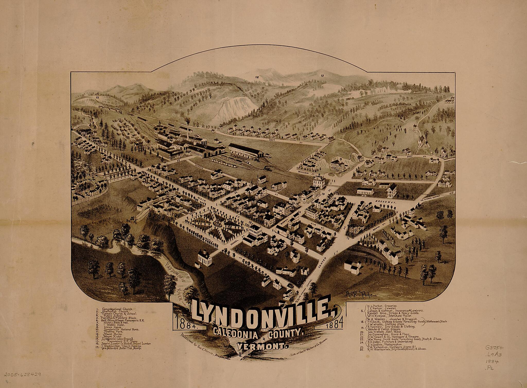 This old map of Lyndonville, Caledonia County, Vermont, from 1884 was created by Geo. H. Walker & Co, George E. Norris, A. F. Poole in 1884