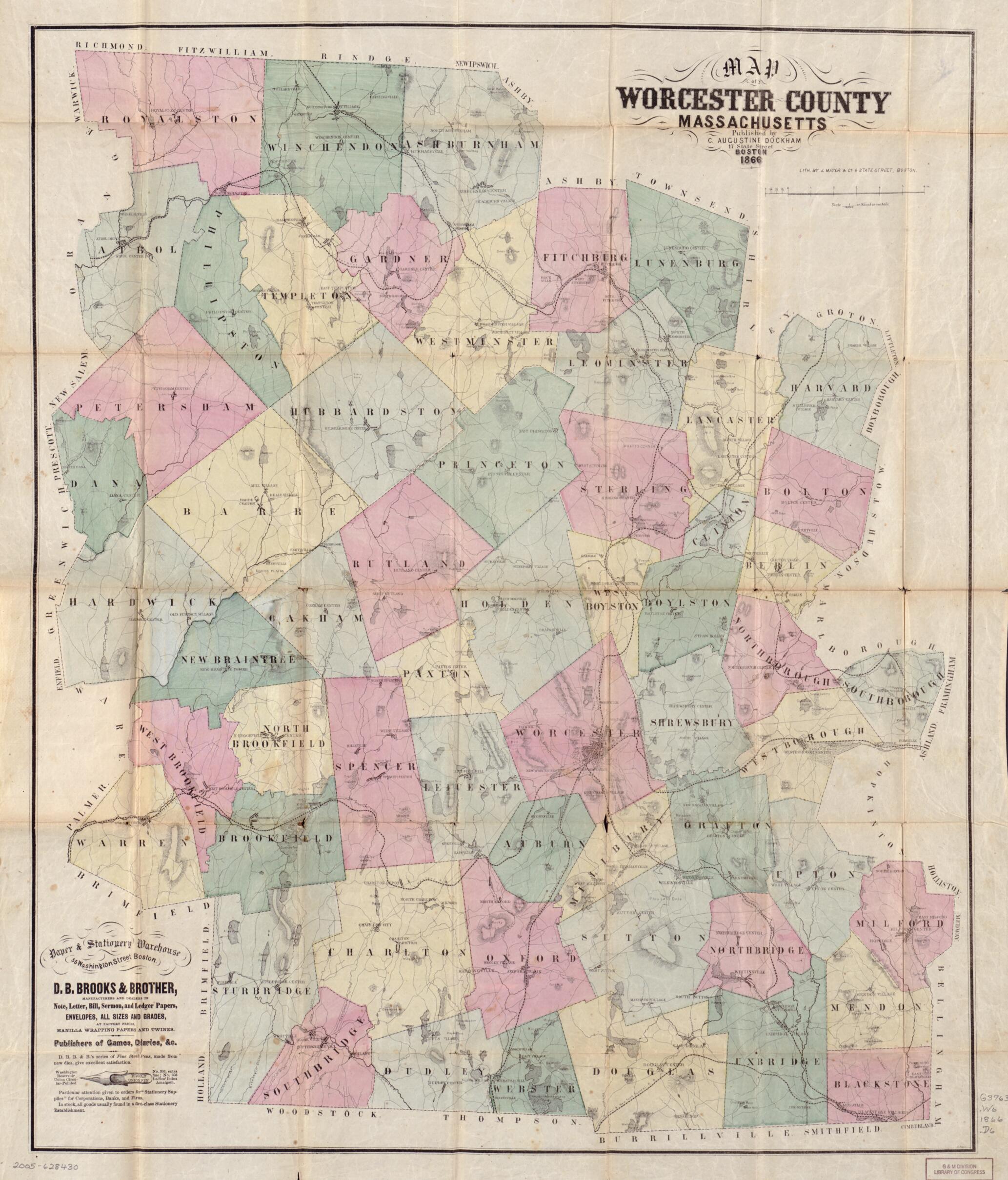 Map of Worcester County, Massachusetts. (Dockham&