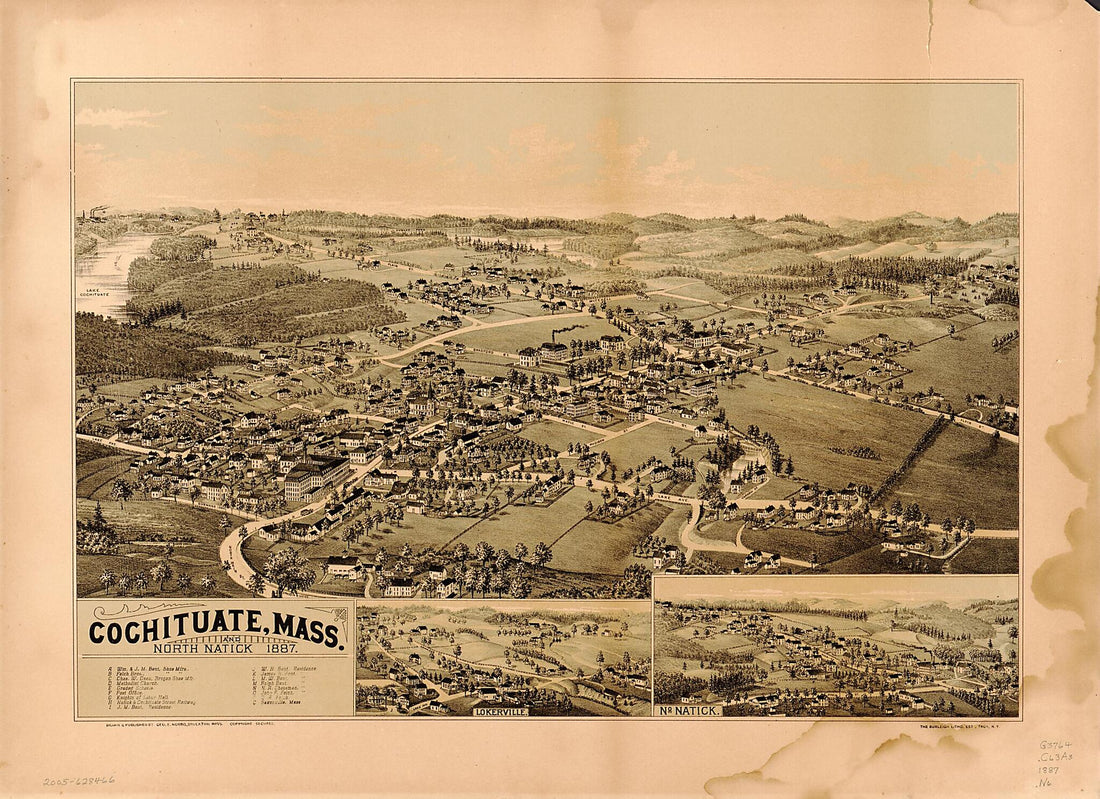 This old map of Cochituate, Massachusetts and North Natick, from 1887 was created by Burleigh Litho, George E. Norris in 1887