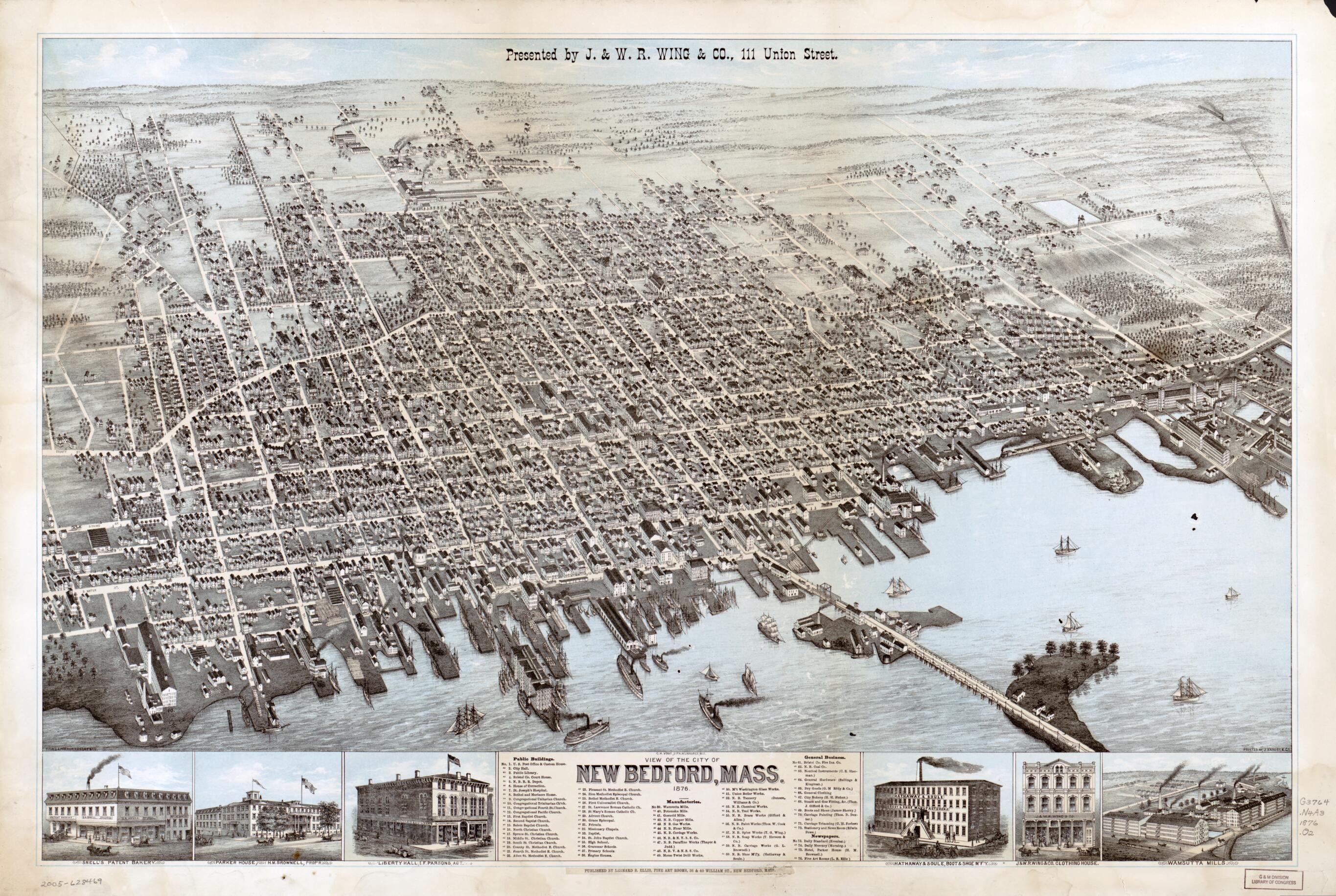 This old map of View of the City of New Bedford, Massachusetts, from 1876 was created by C.H. Vogt (Firm), Leonard B. Ellis, O.H. Bailey & Co in 1876