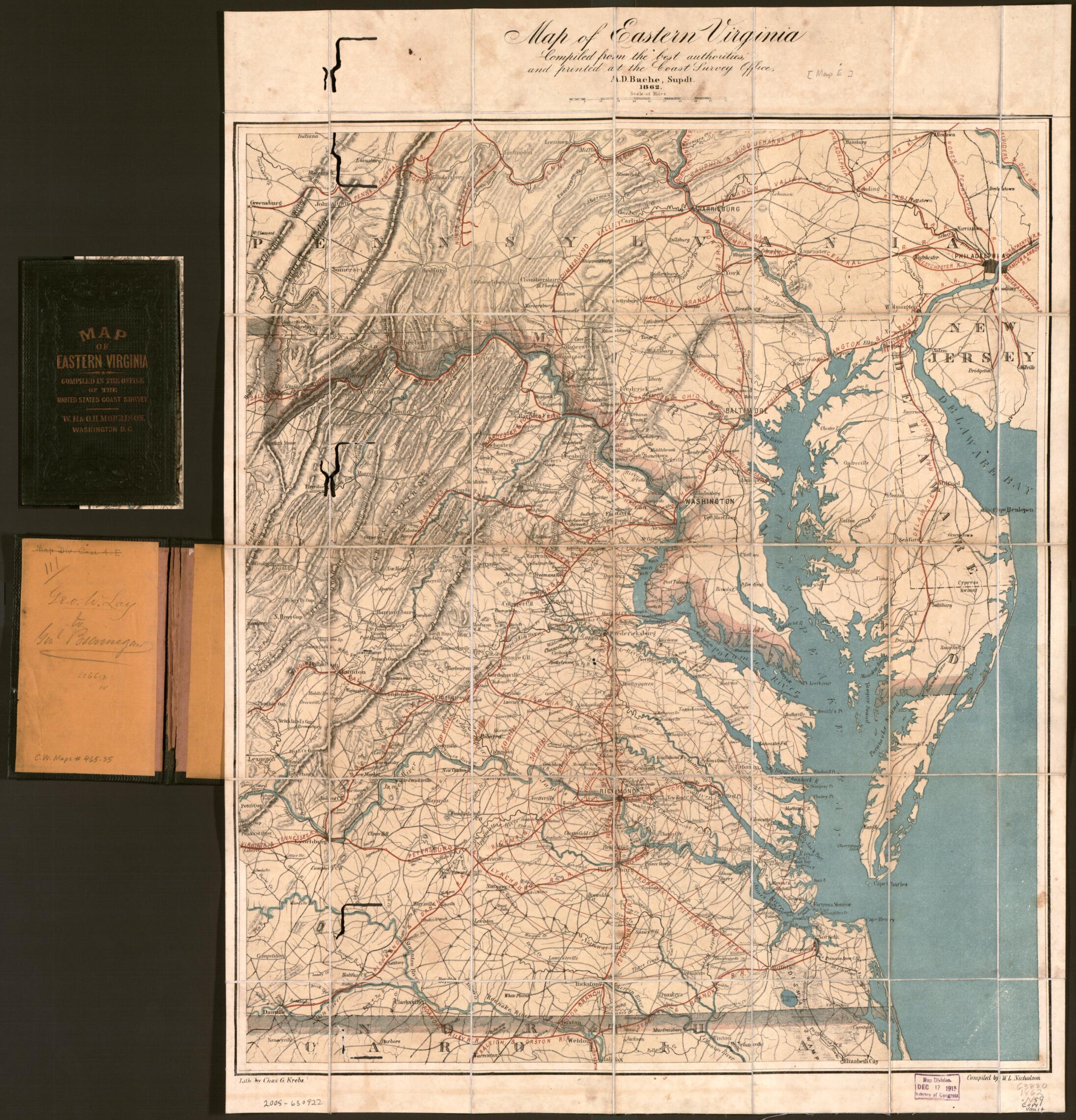 This old map of Map of Eastern Virginia from 1862 was created by A. D. (Alexander Dallas) Bache, Charles G. Krebs, W. L. Nicholson, U.S. Coast and Geodetic Survey, W.H. & O.H. Morrison (Firm) in 1862
