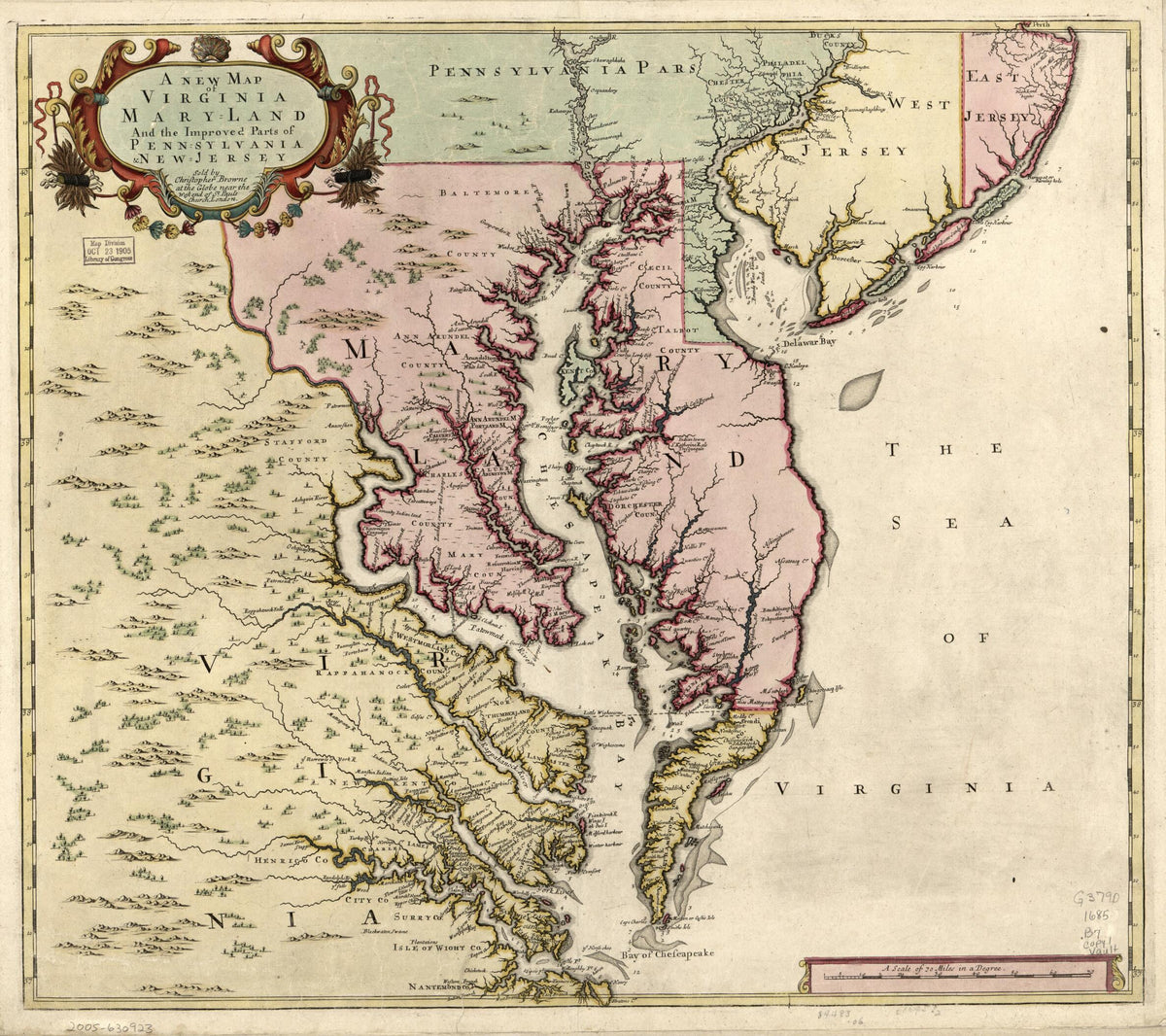 A New Map of Virginia, Maryland, and the Improved Parts of Pennsylvania & New Jersey 1685 by Relic Map Company