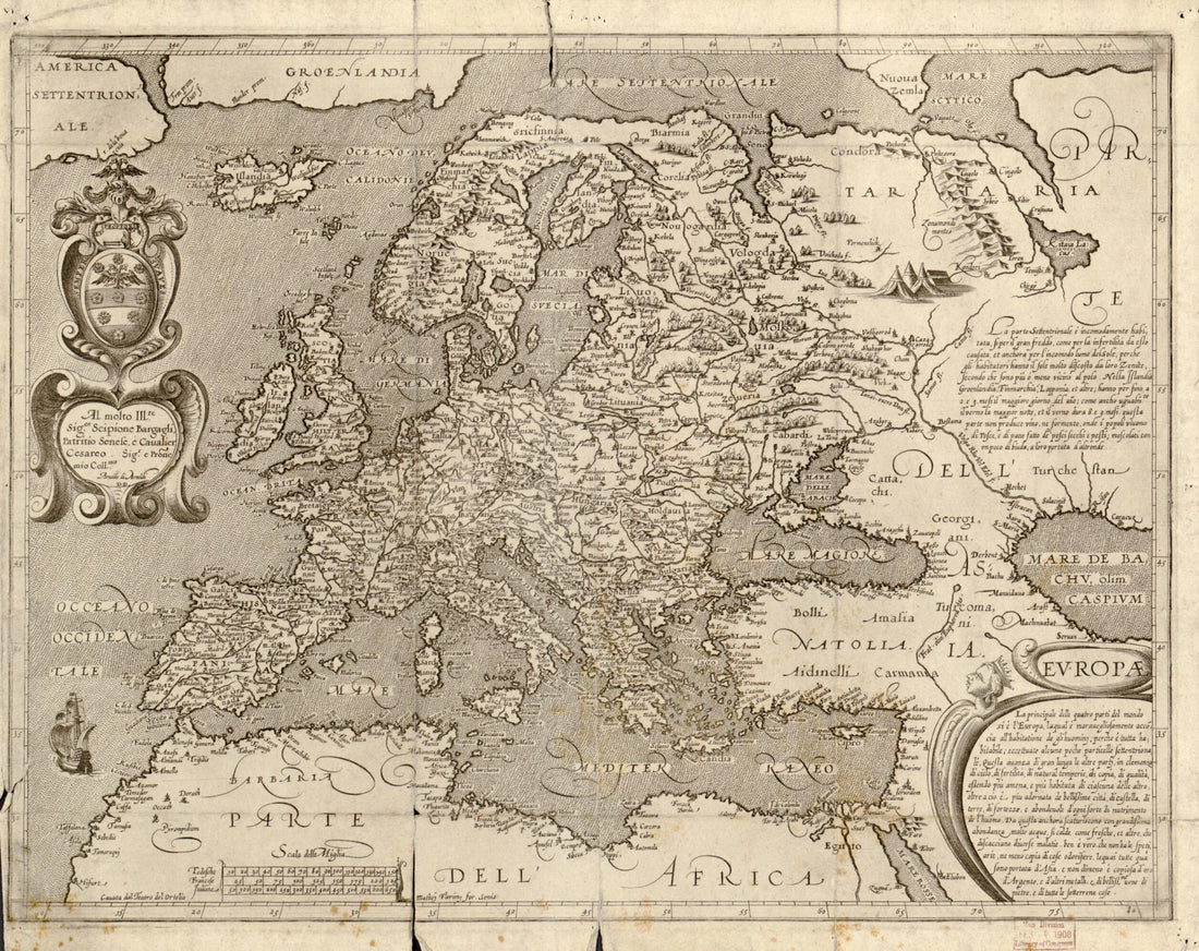 This old map of Europae. (Evropae) from 1600 was created by Arnoldo DI Arnoldi, Matteo Florimi in 1600