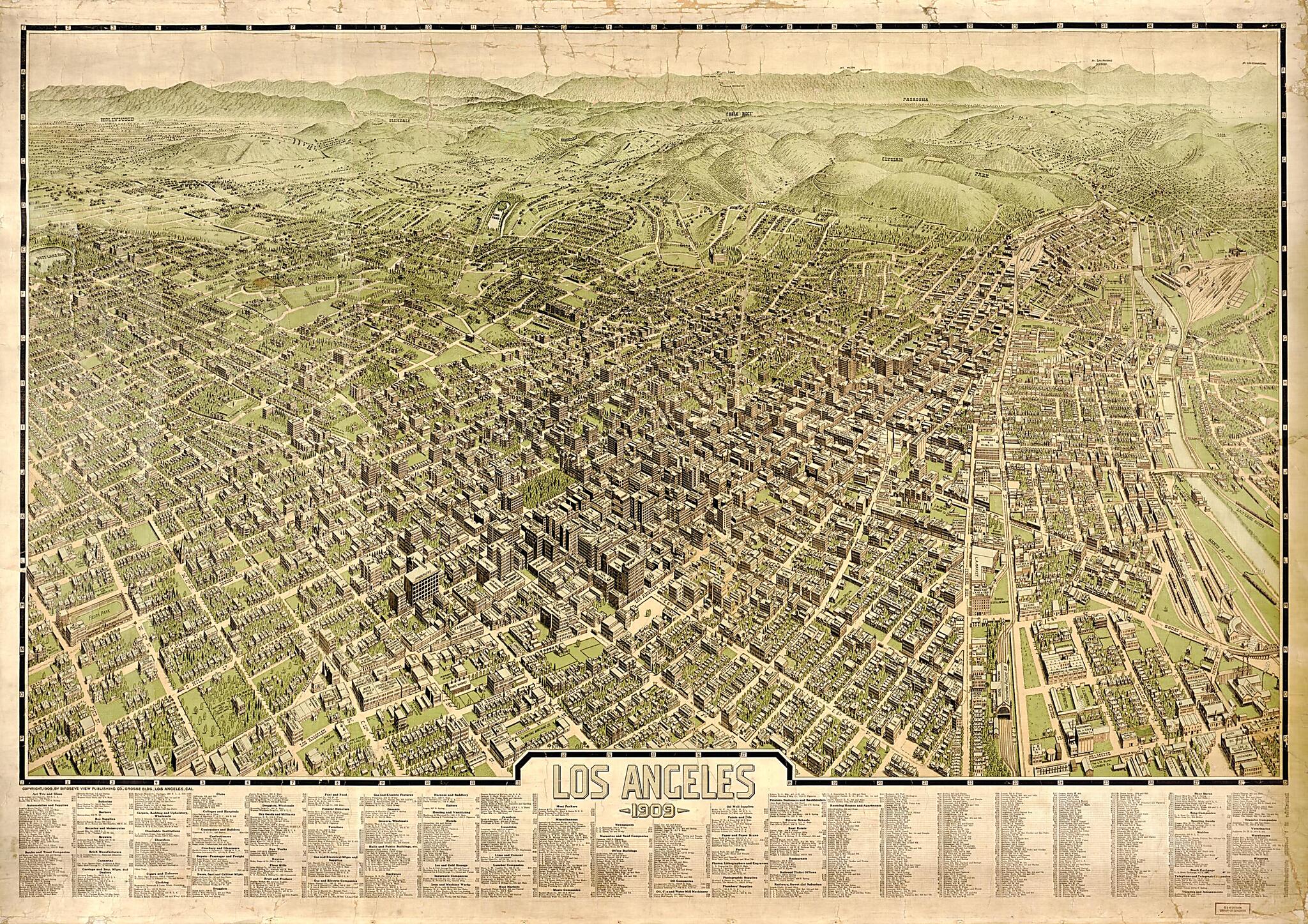 This old map of Los Angeles, from 1909 was created by Birdseye View Publishing Co in 1909