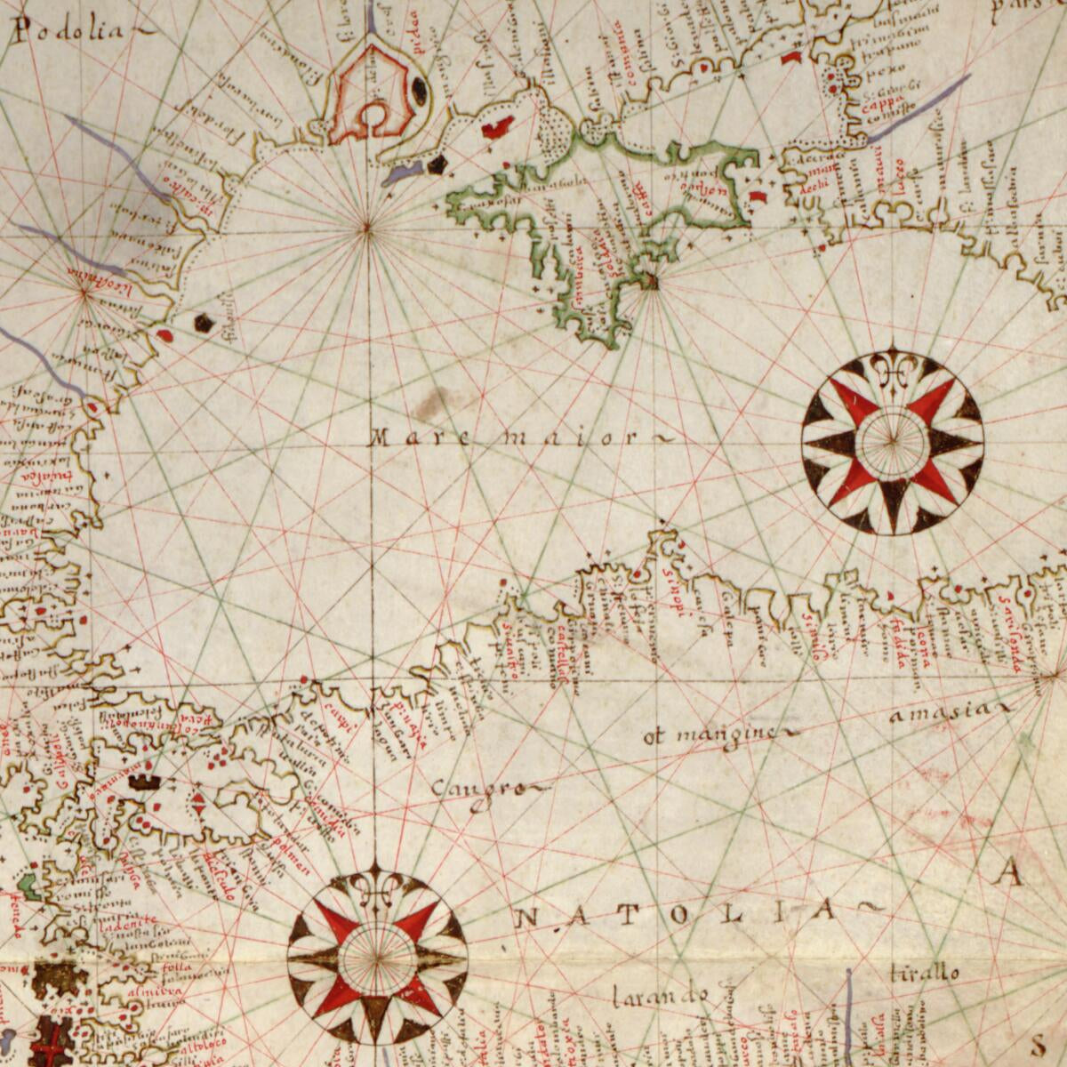This old map of Portolan Atlas of the Mediterranean Sea, Western Europe, and the Northwest Coast of Africa from 1590 was created by Joan Oliva in 1590